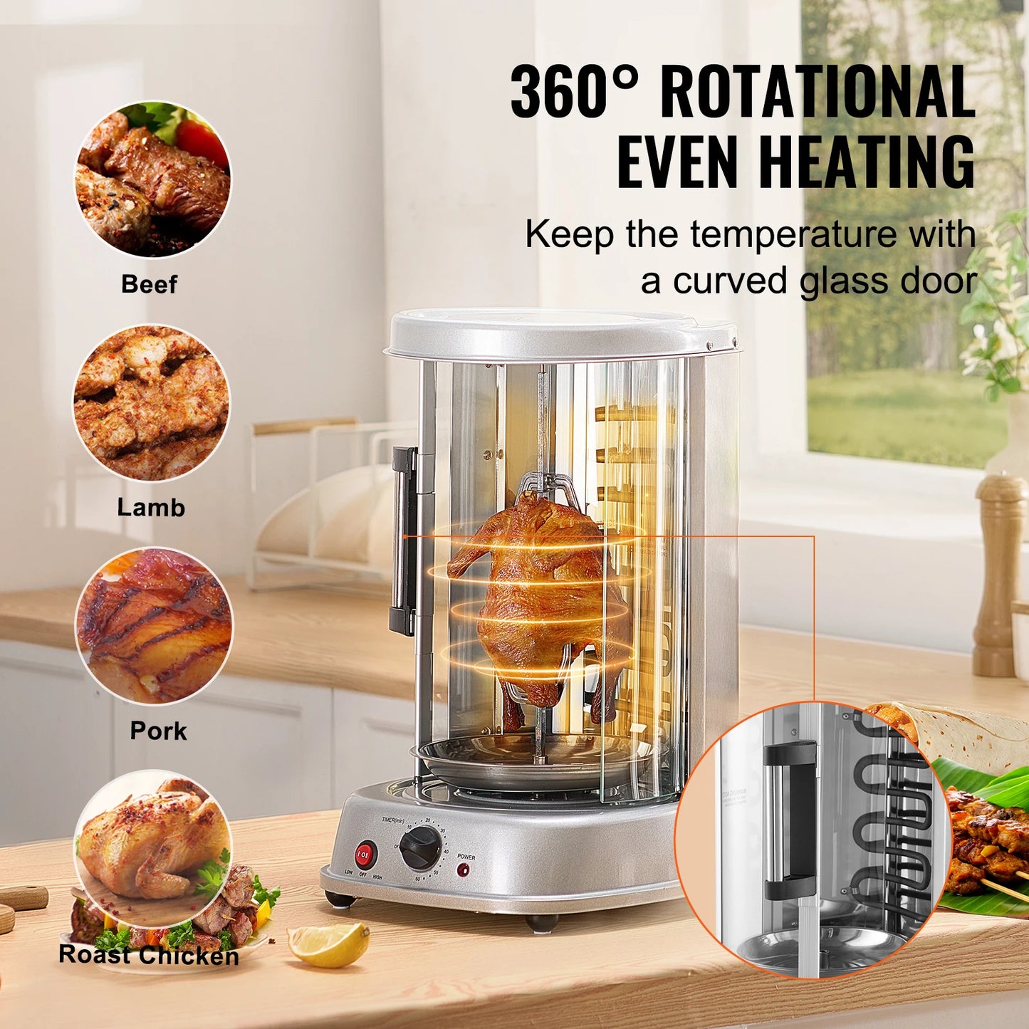 Shawarma Grill Machine Electric Stainless Steel Gyro Rotisserie Oven