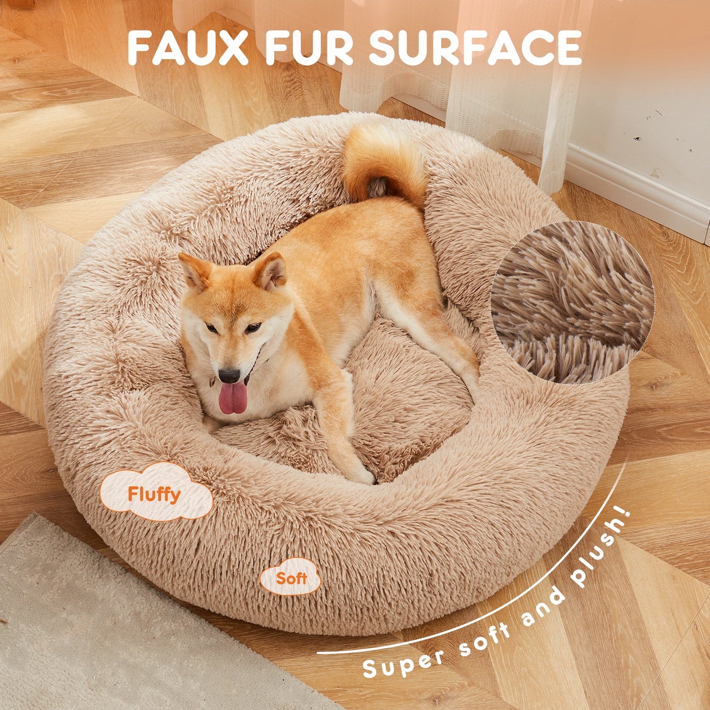 JHK Calming Dog Bed Plush Faux Fur Washable Non Slip