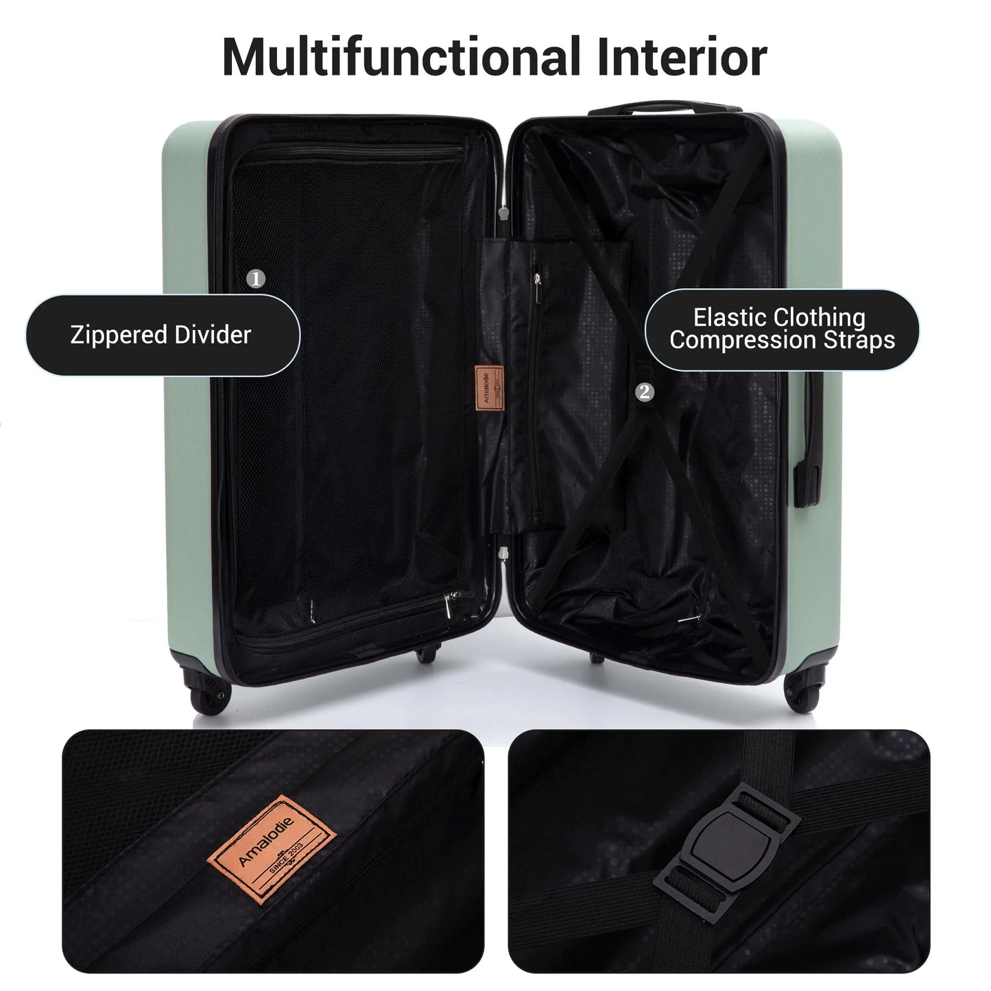 TravelhouseCN Luggage Set 3 Piece Double Spinner ABS Hard Case