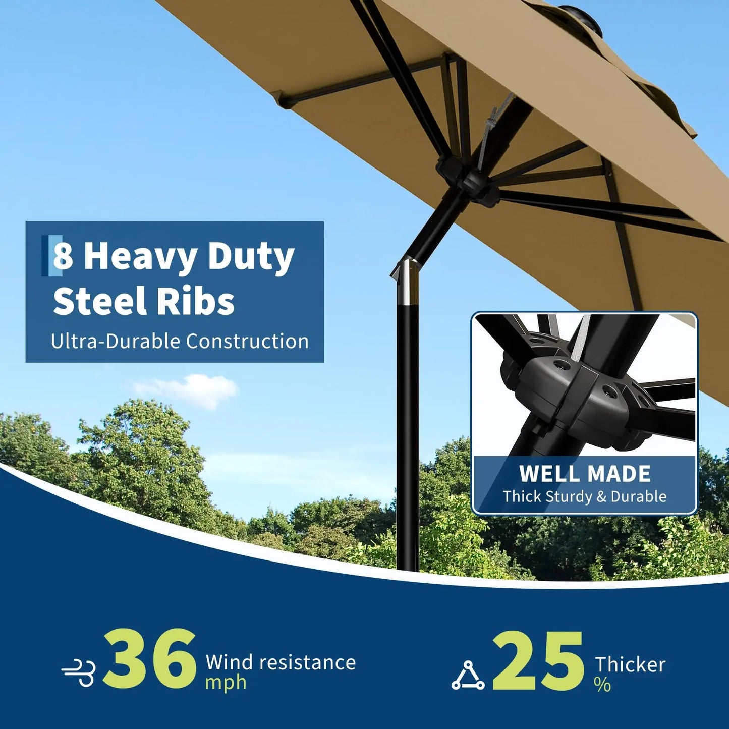 HiMISS Crank Tilt Patio Umbrella Outdoor Market UV Protection