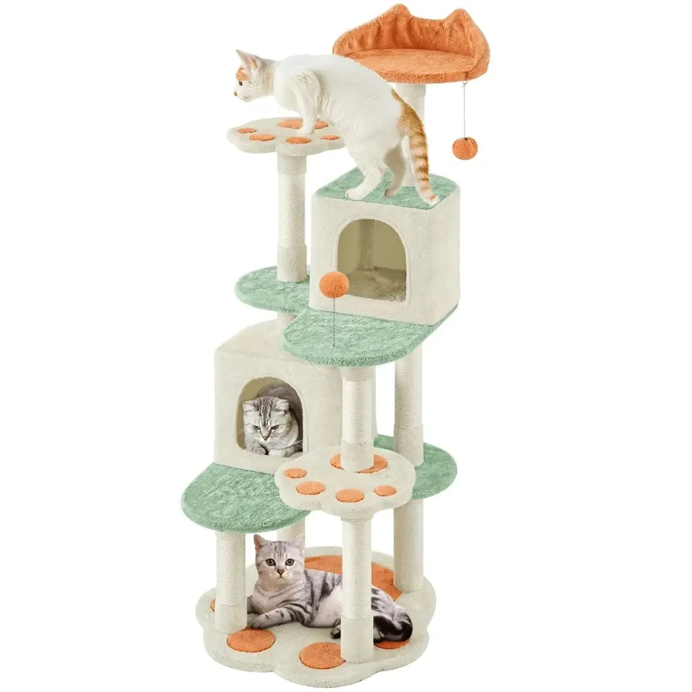 XMSJ Cat Tree Paw Shaped Plush Climbing Frame Condos