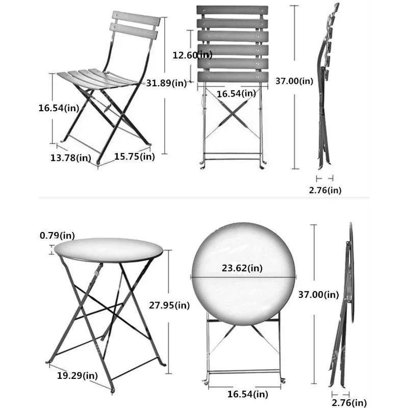Three Piece Folding Outdoor Bistro Set With Steel Frame