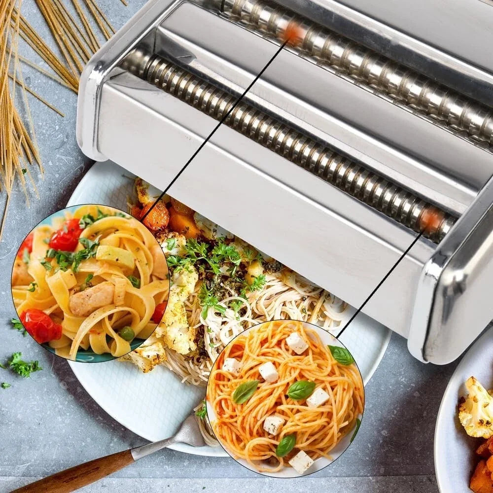 Stainless Steel Manual Pasta Maker Machine With Dual Cutters