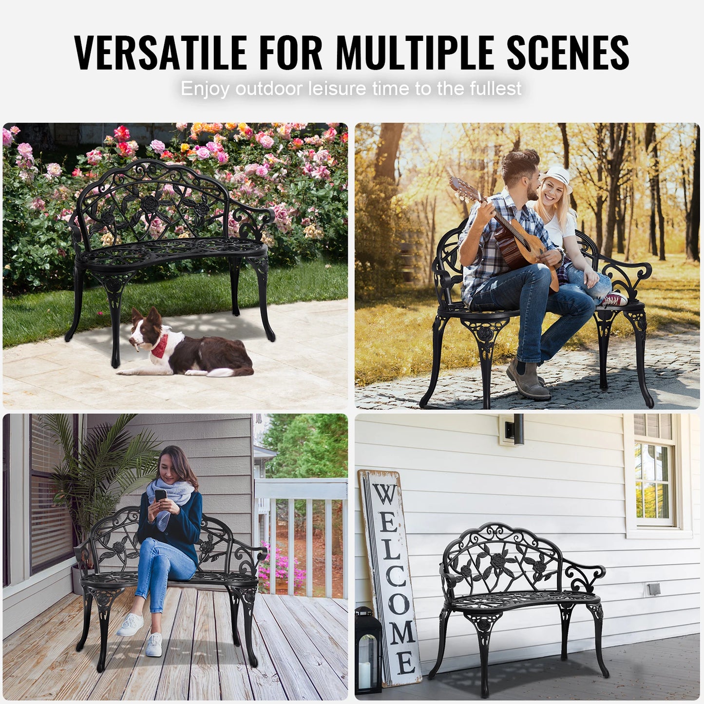 SucceBuy Outdoor Garden Bench Wood Metal Load Capacity 480 Lbs