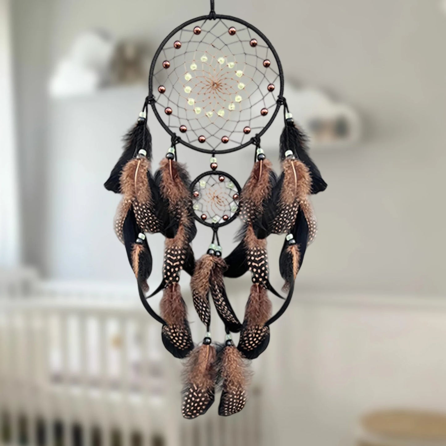 Handcrafted Dream Catcher Wall Hanging With Peacock Feathers And Beads