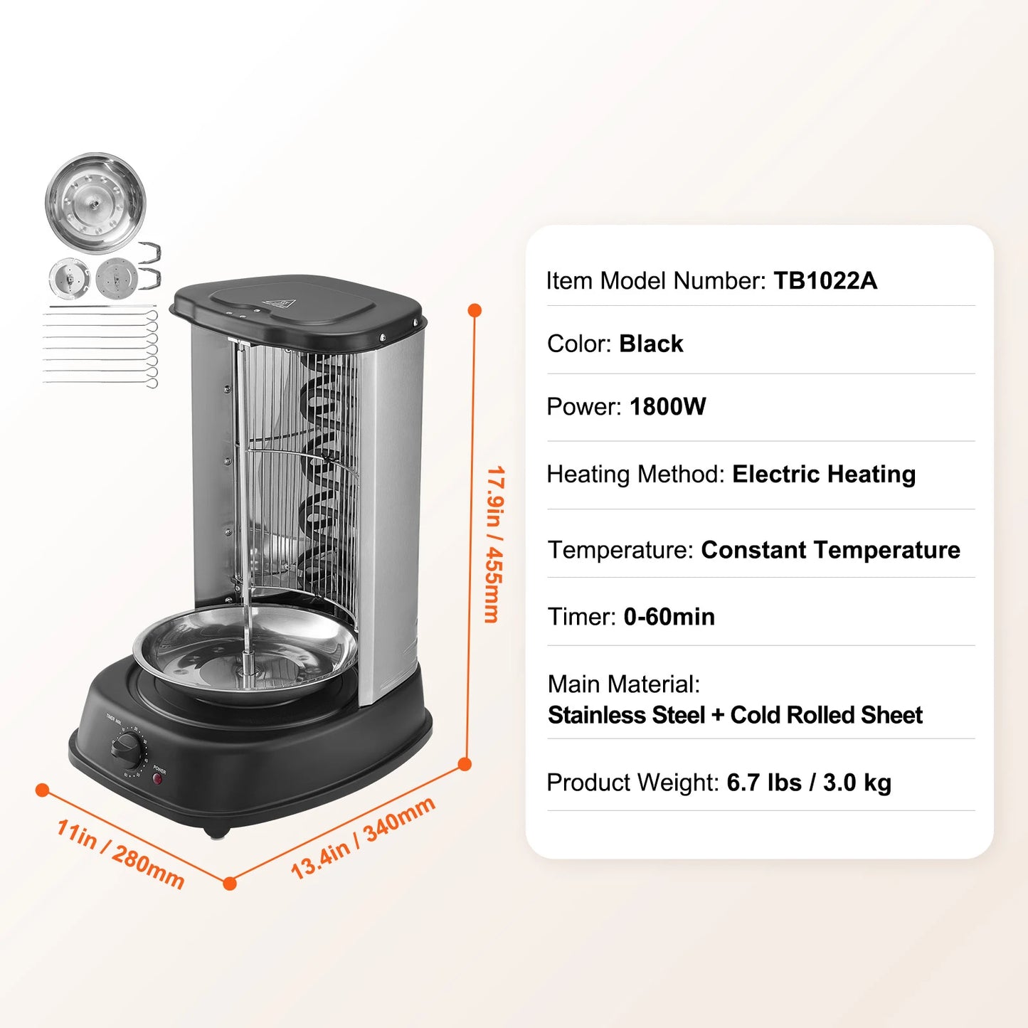 Shawarma Grill Machine Electric Stainless Steel Gyro Rotisserie Oven