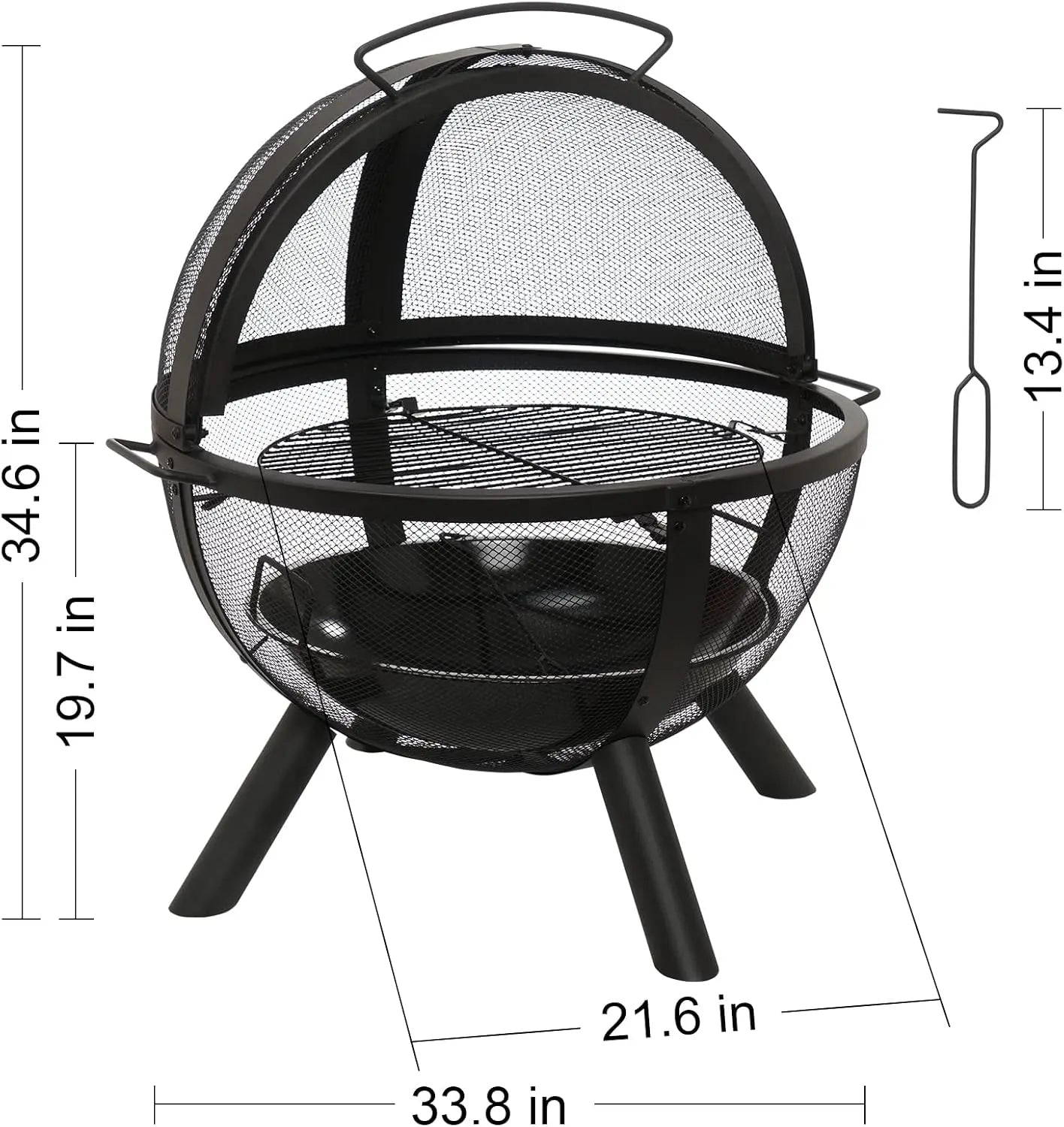 Round Fire Pit With BBQ Grill Outdoor Bonfire Patio Fireplace