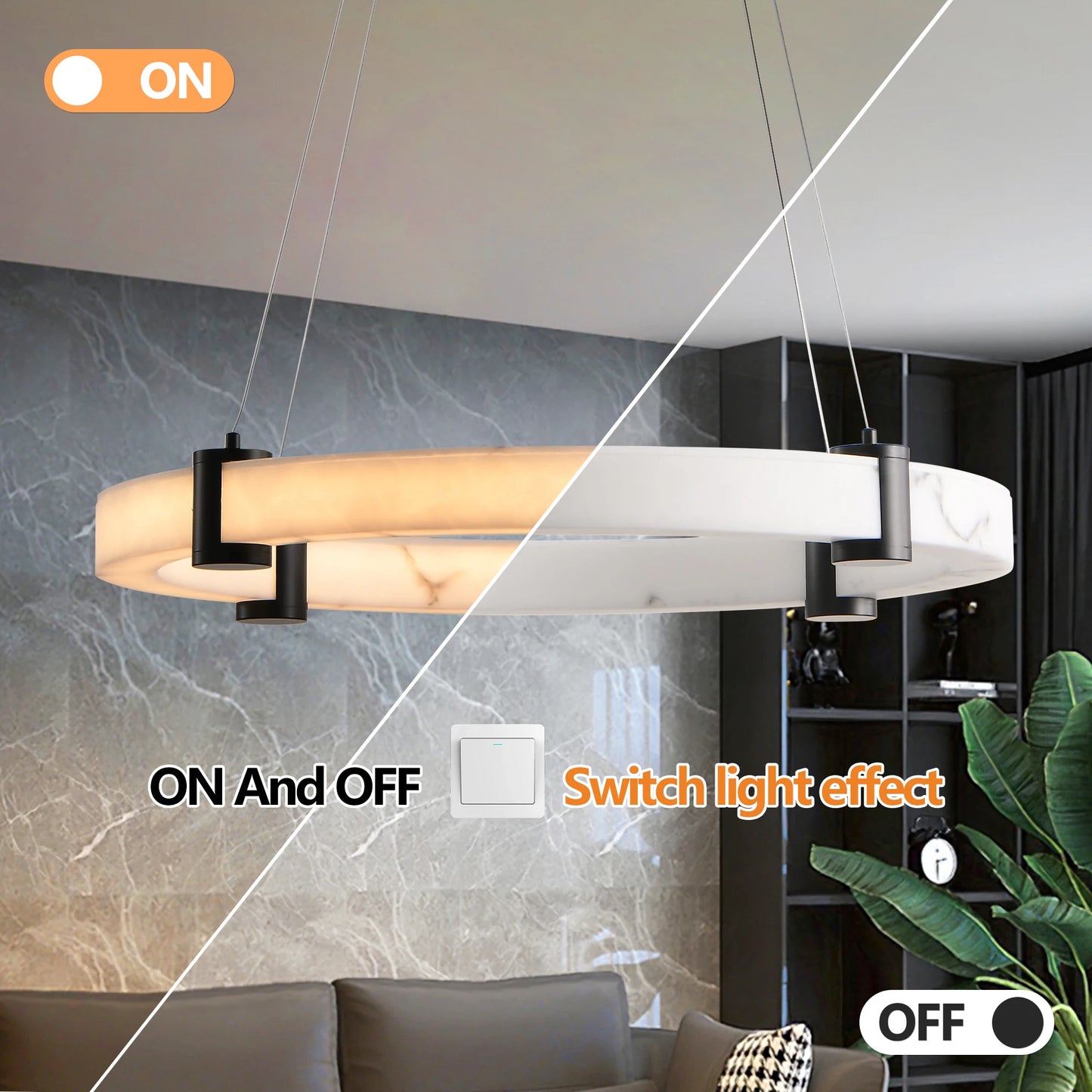 ARLGSITE Modern LED Pendant Light Resin Ring Chandelier