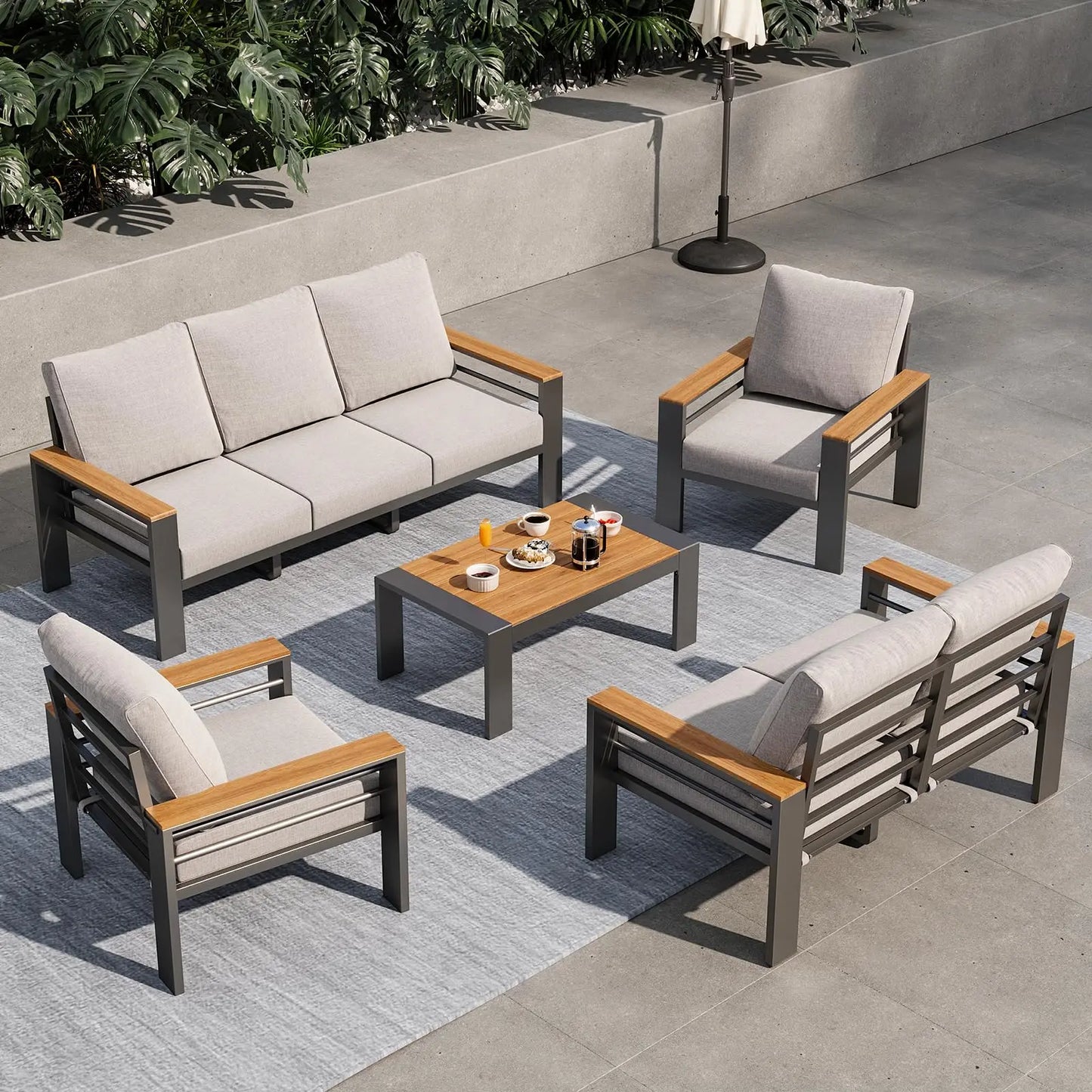 Aluminum Outdoor Patio Furniture Set 7 Seat Sectional Coffee Table