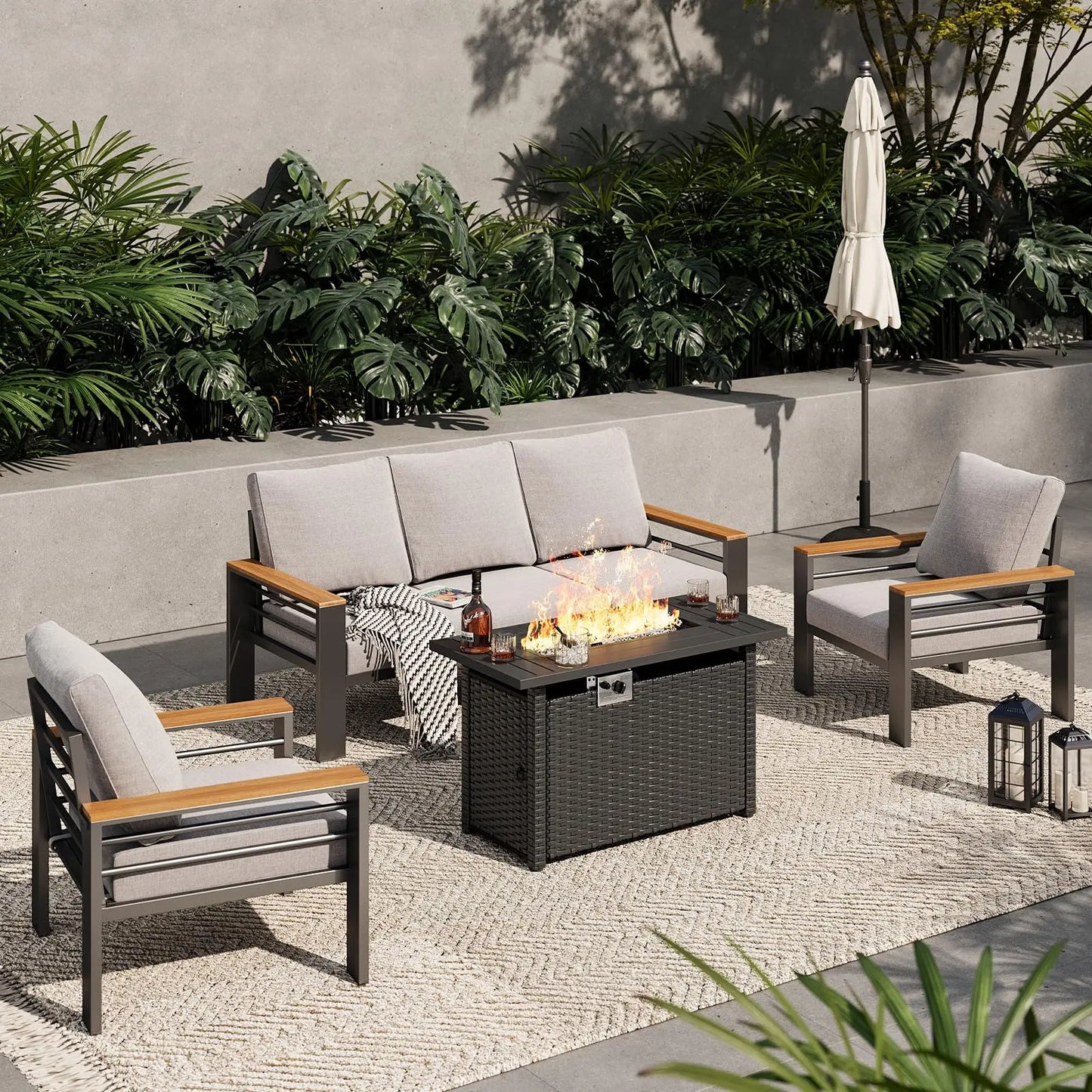Aluminum Outdoor Patio Furniture Set 7 Seat Sectional Coffee Table