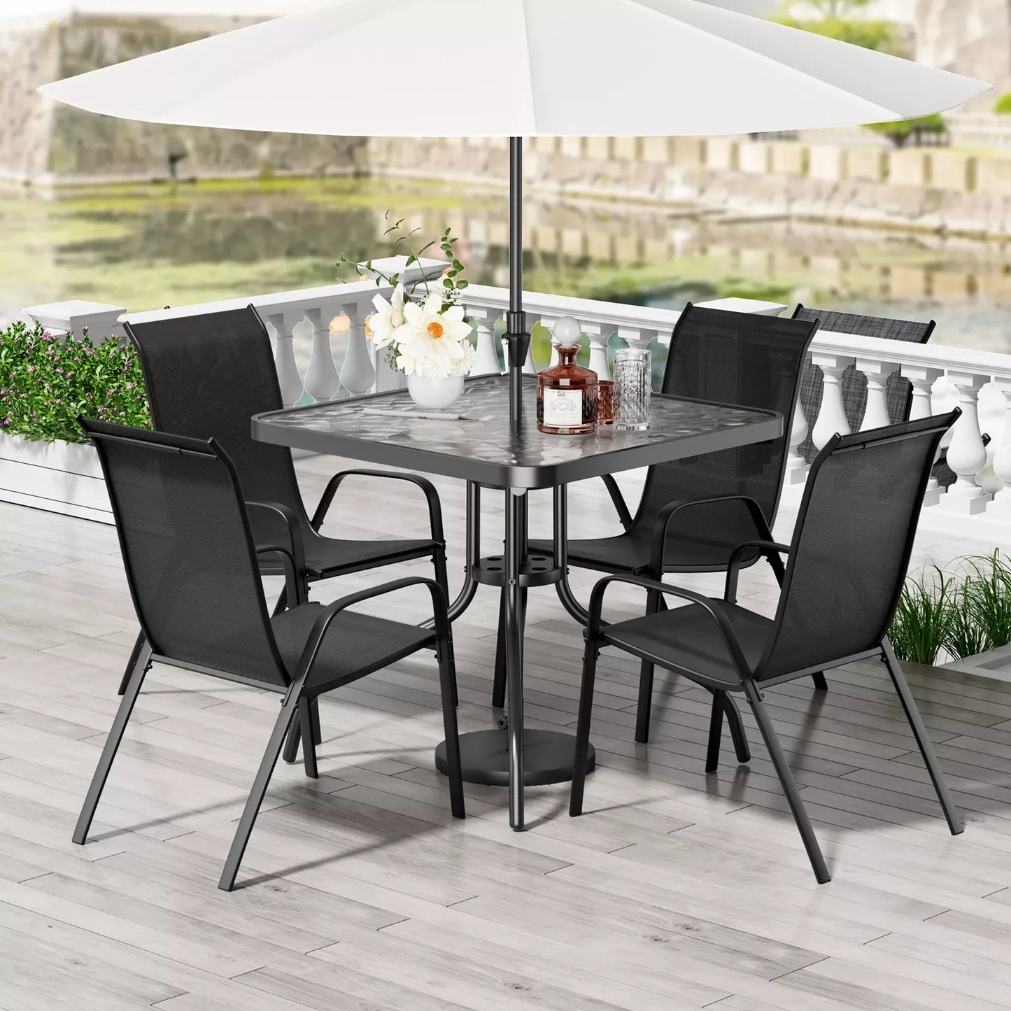 Patio Dining Set 5 Pieces Outdoor Metal Table With Textilene Chairs