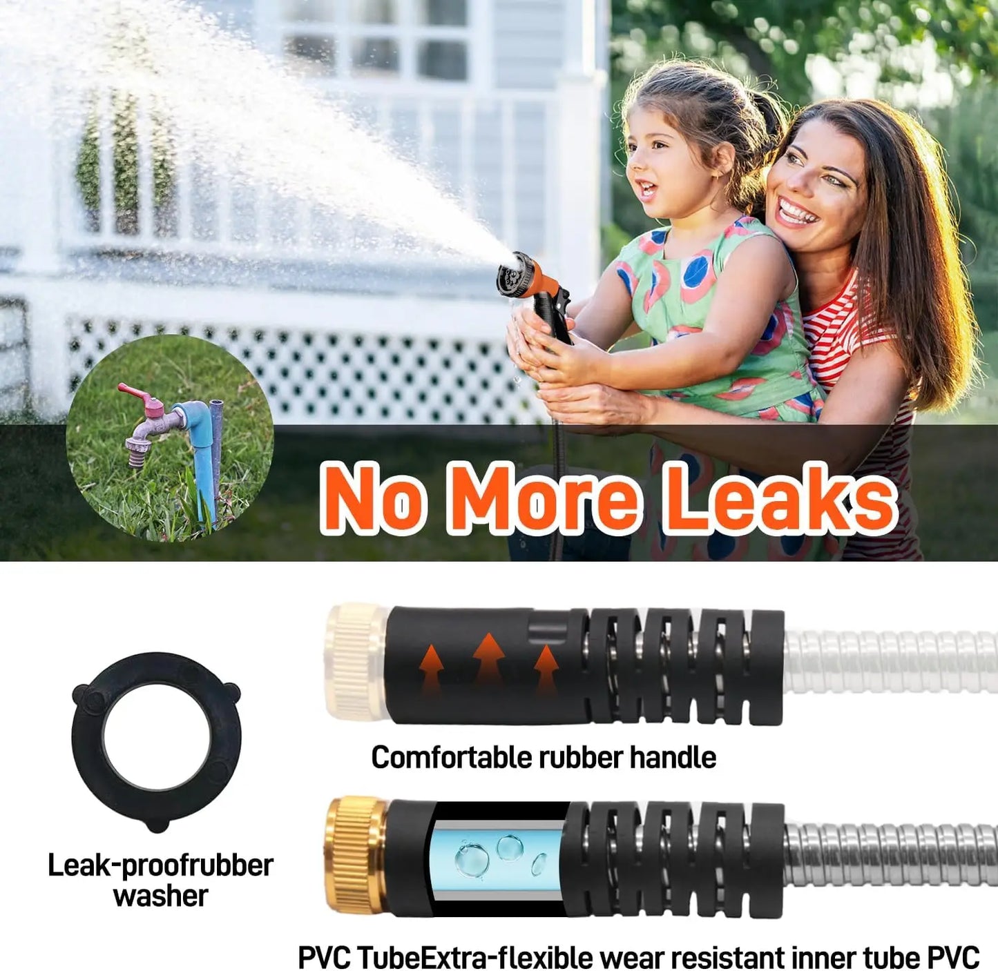 Stainless Steel Garden Hose With 10 Functions Nozzle