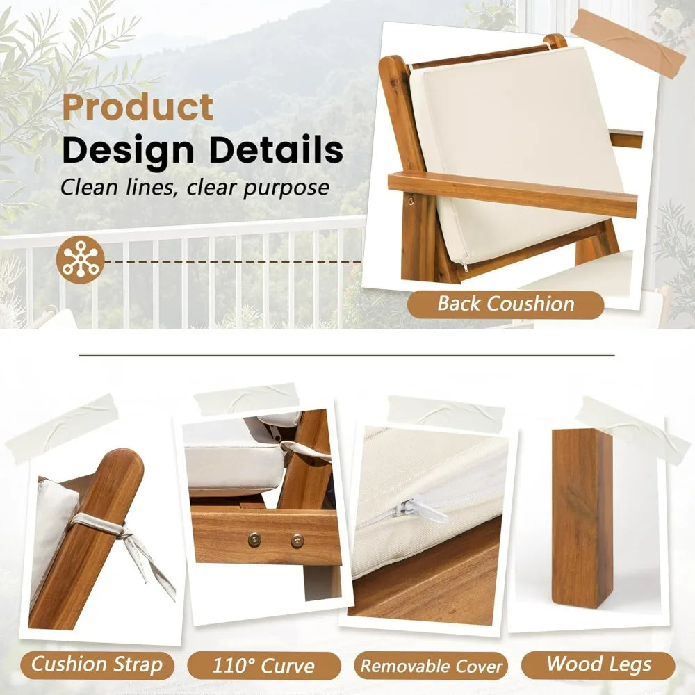 Flamaker Acacia Wood Patio Furniture Set With Cushions