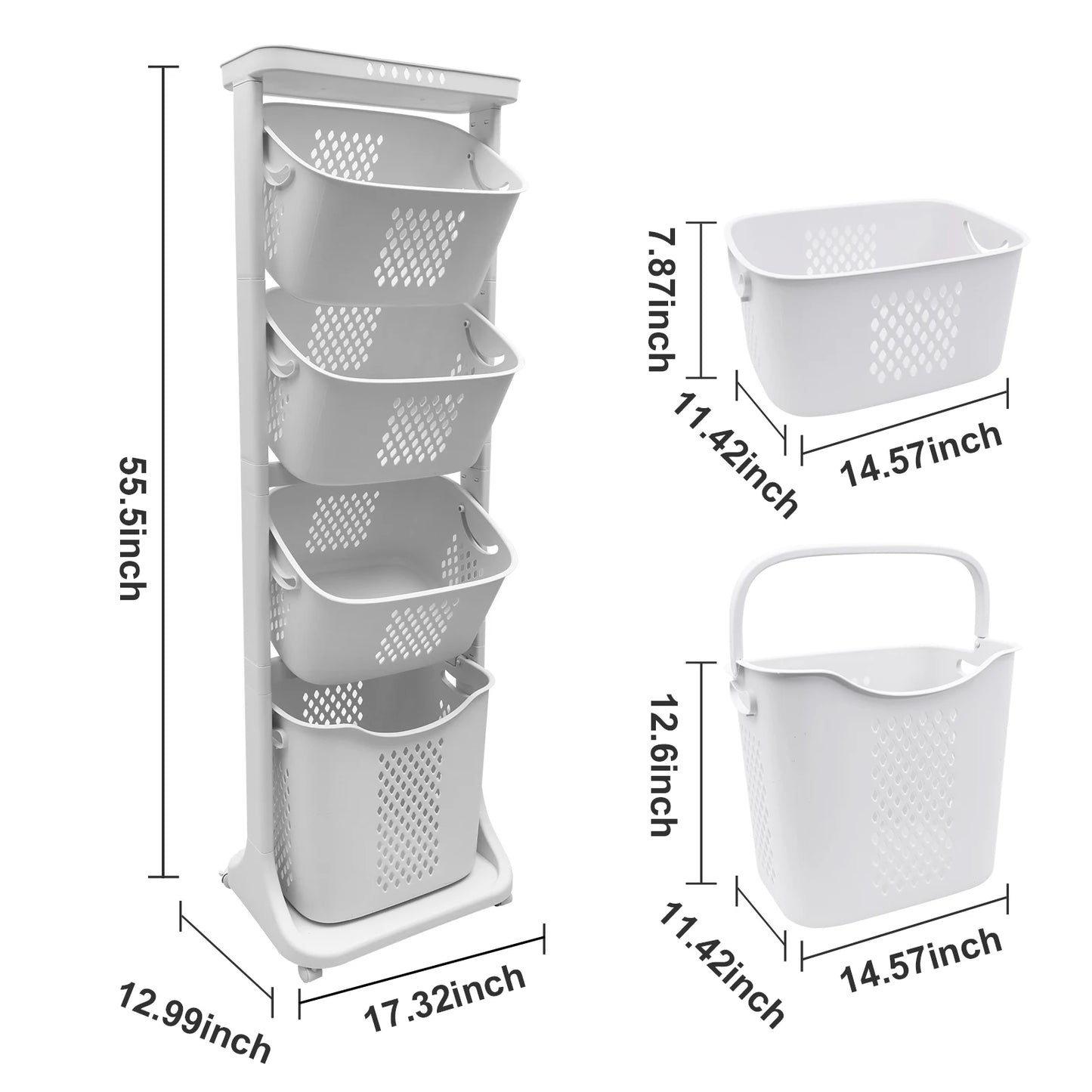 NONECN 2 To 4 Tier Laundry Cart Buckets And Wheels