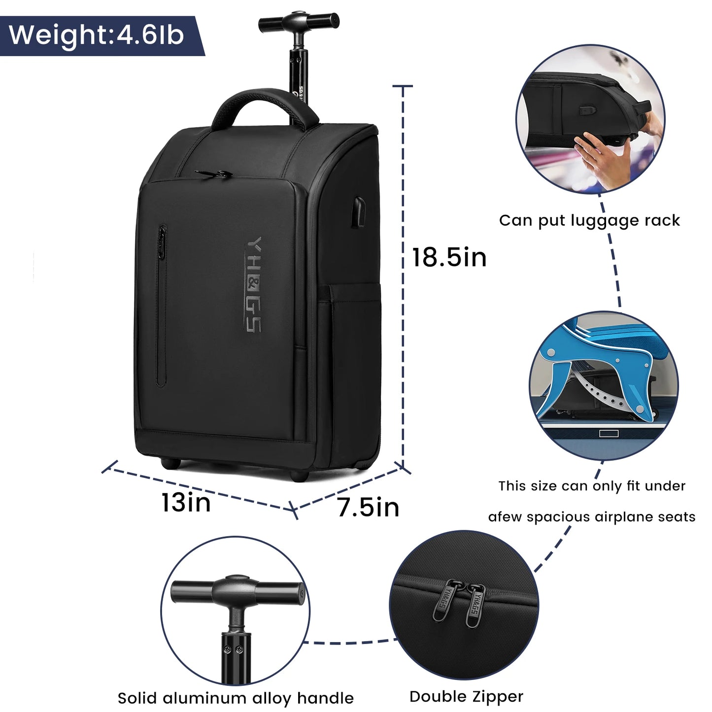 YHGSCN RUCYEN Rolling Backpack Laptop Case Water Resistant USB Luggage