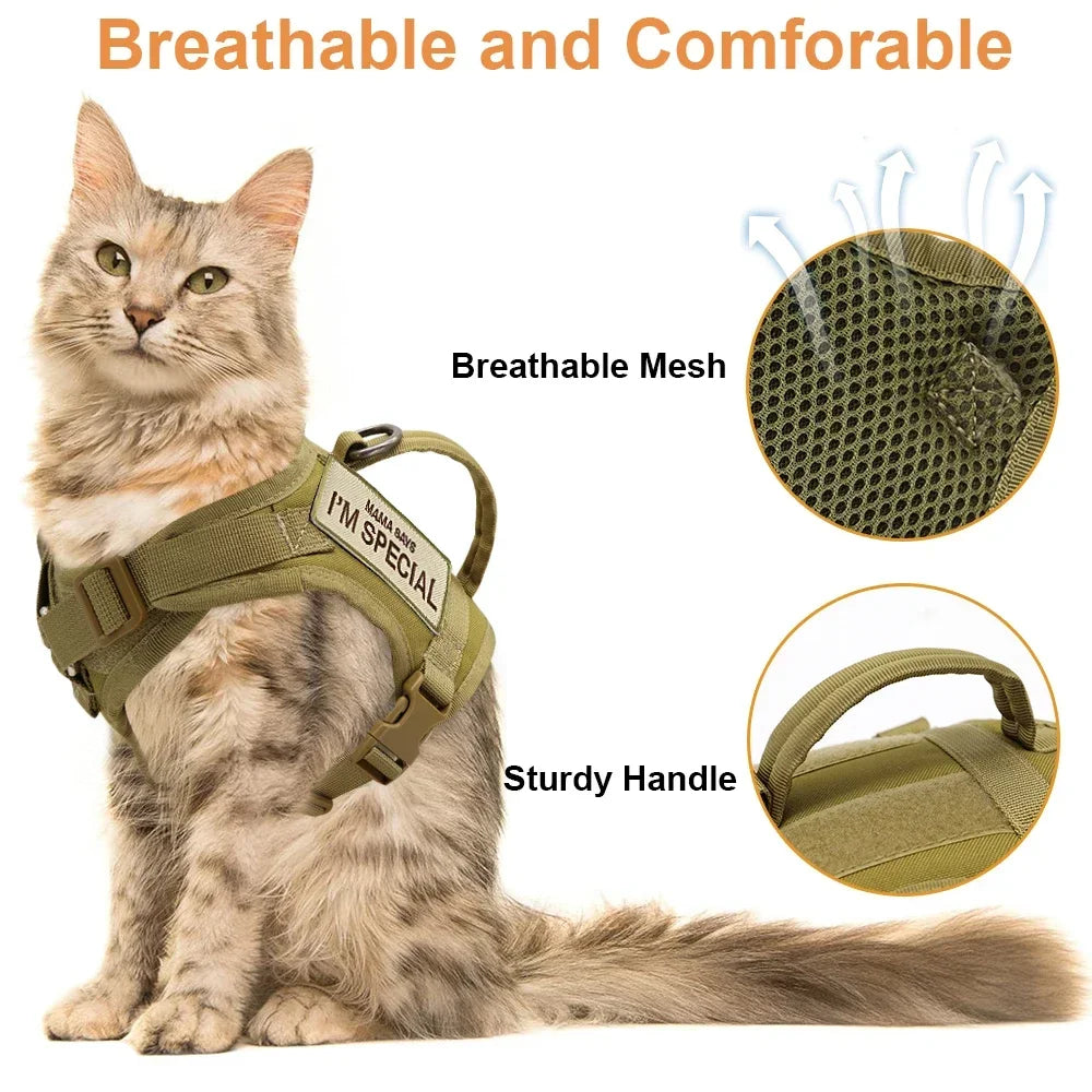 Nylon Cat Harness Vest With Handle Military Tactical Cats