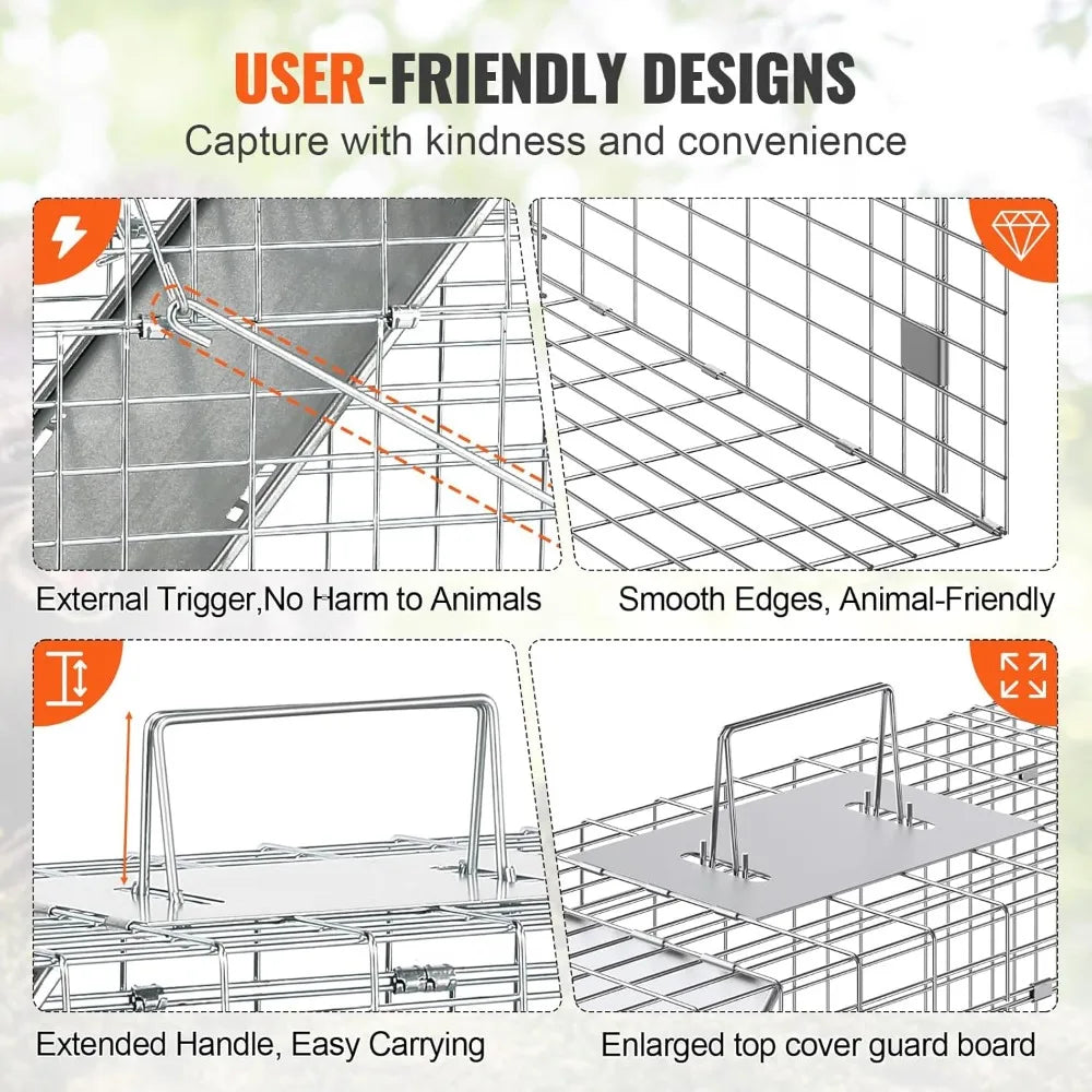 Humane Live Animal Cage Trap For Cats Rabbits Squirrels Raccoons Groundhogs