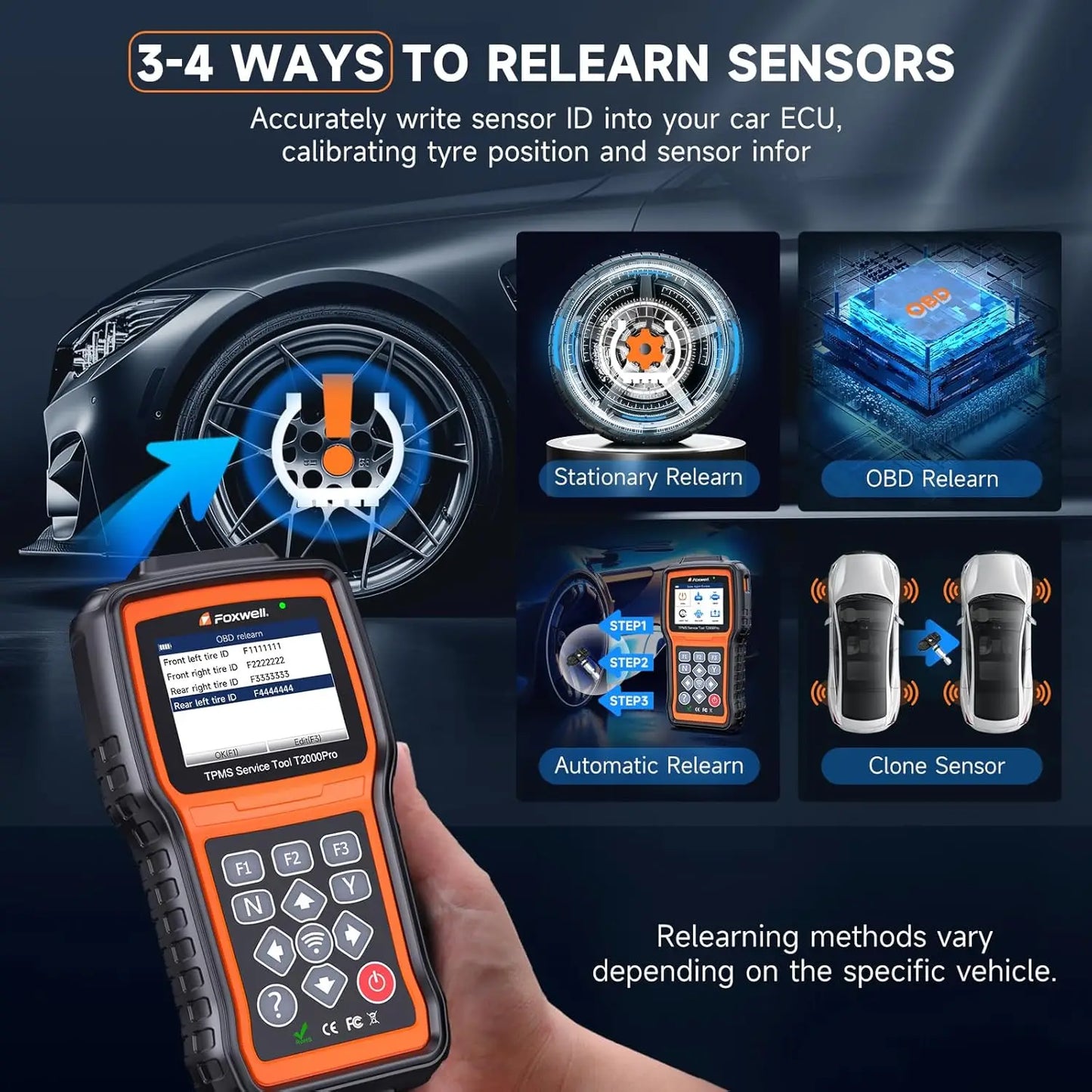 FOXWELL T2000 PRO Tire Pressure TPMS Tool Relearn Activate Sensors