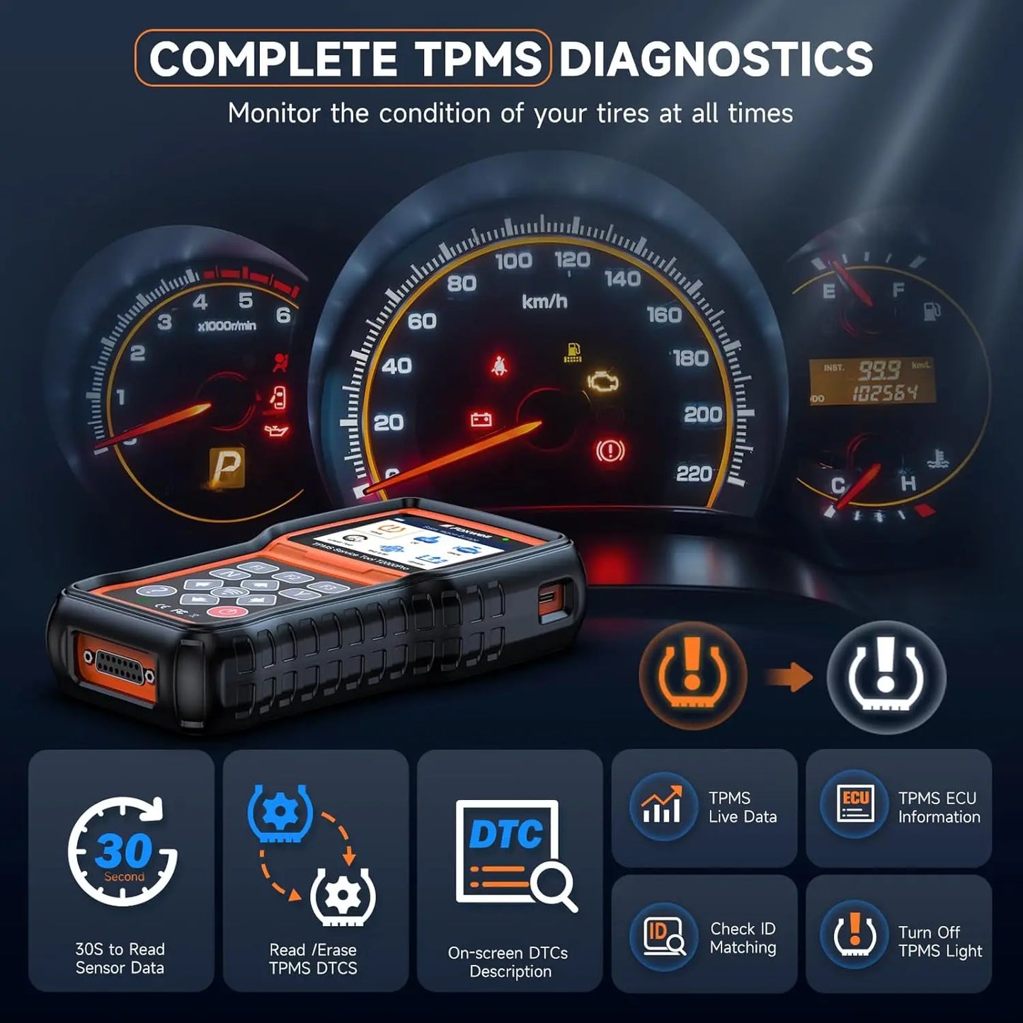 FOXWELL T2000 PRO Tire Pressure TPMS Tool Relearn Activate Sensors