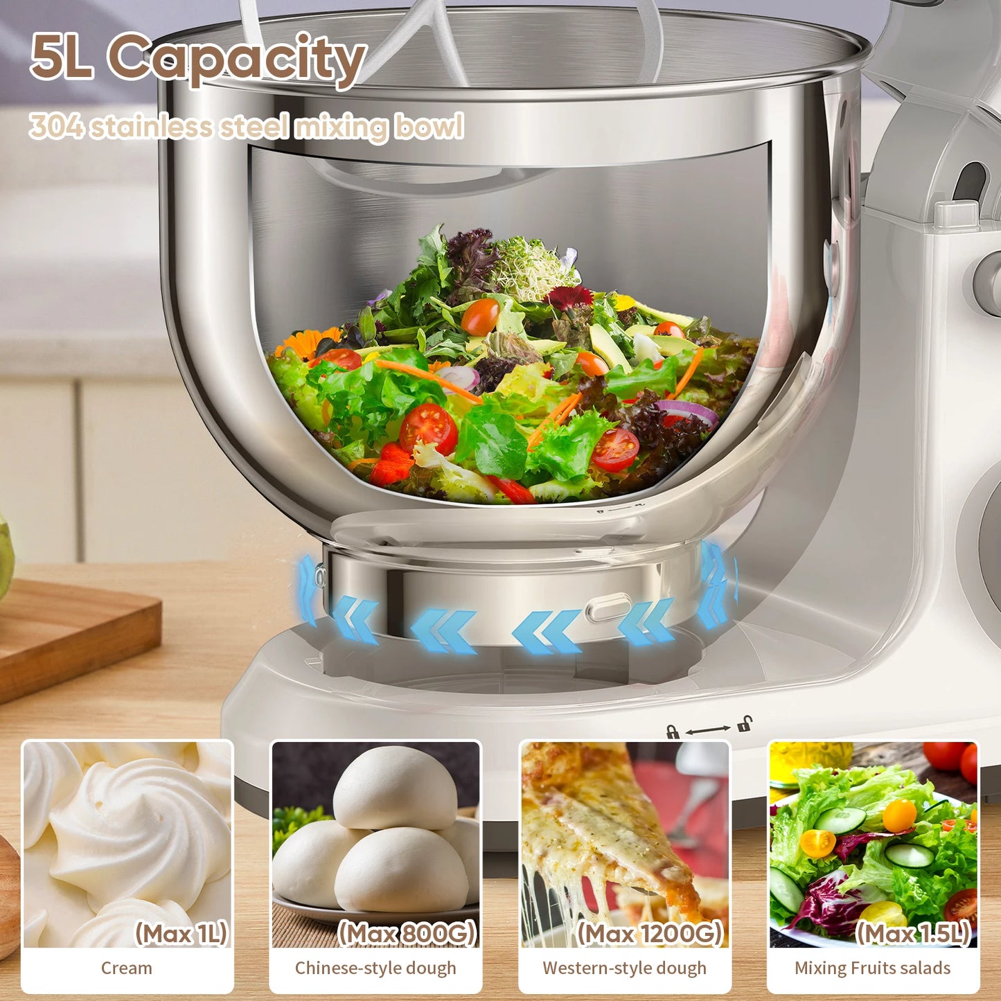 Biolomix 1200W Stand Mixer With 11 Speeds And Dough Hook