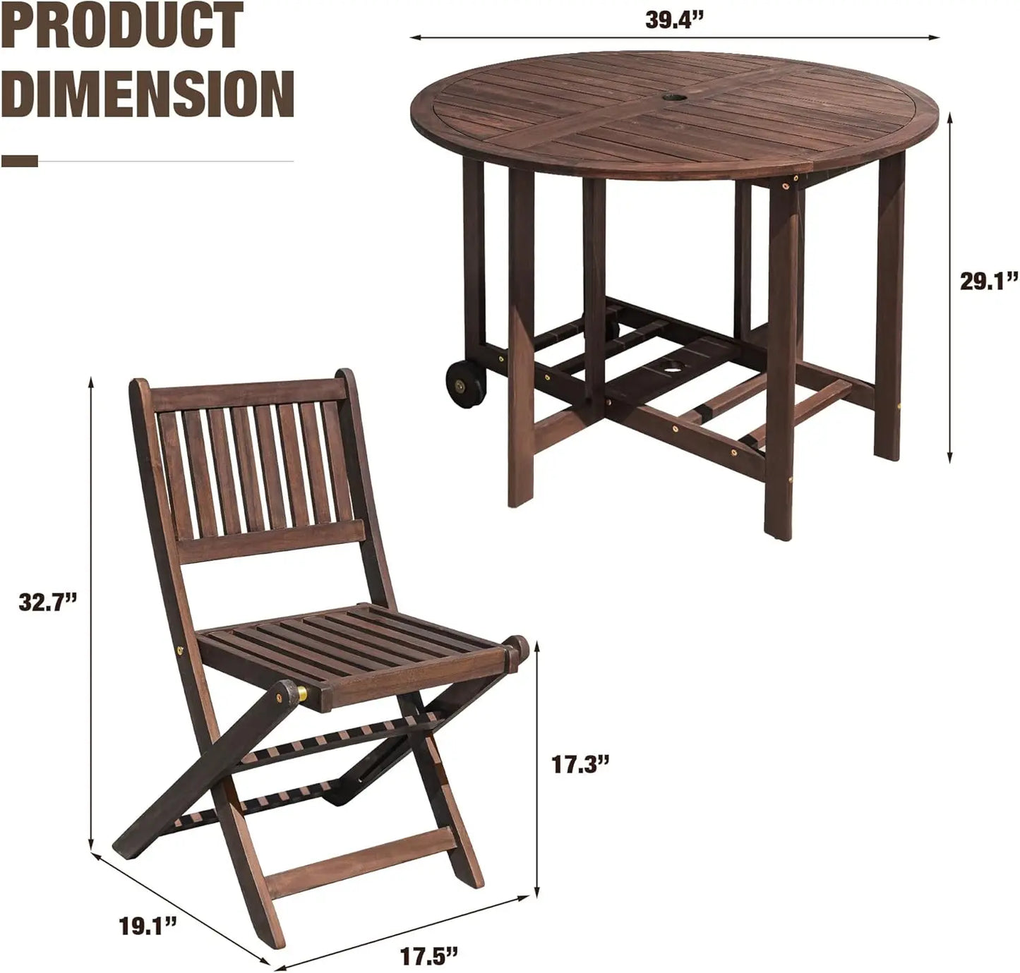 Acacia Wood Patio Dining Set With Folding Chairs And Table