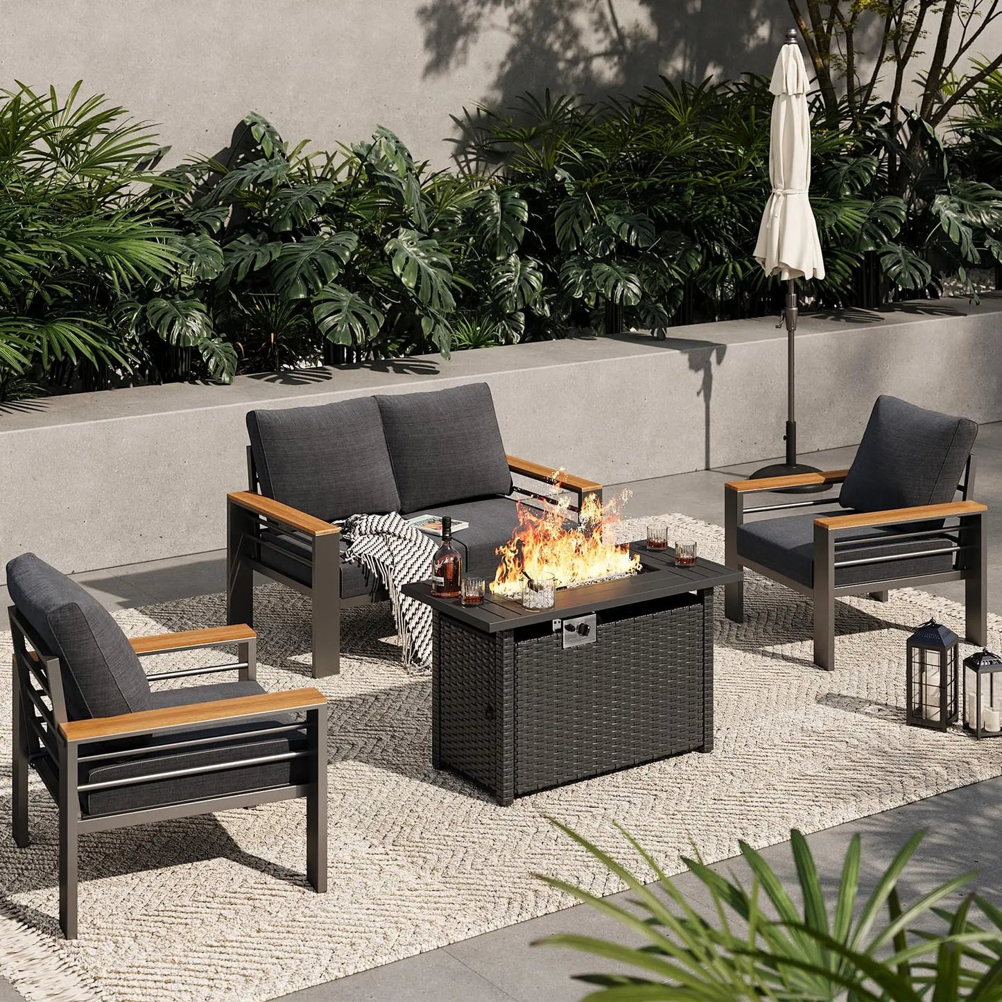 Aluminum Outdoor Patio Furniture Set 7 Seat Sectional Coffee Table