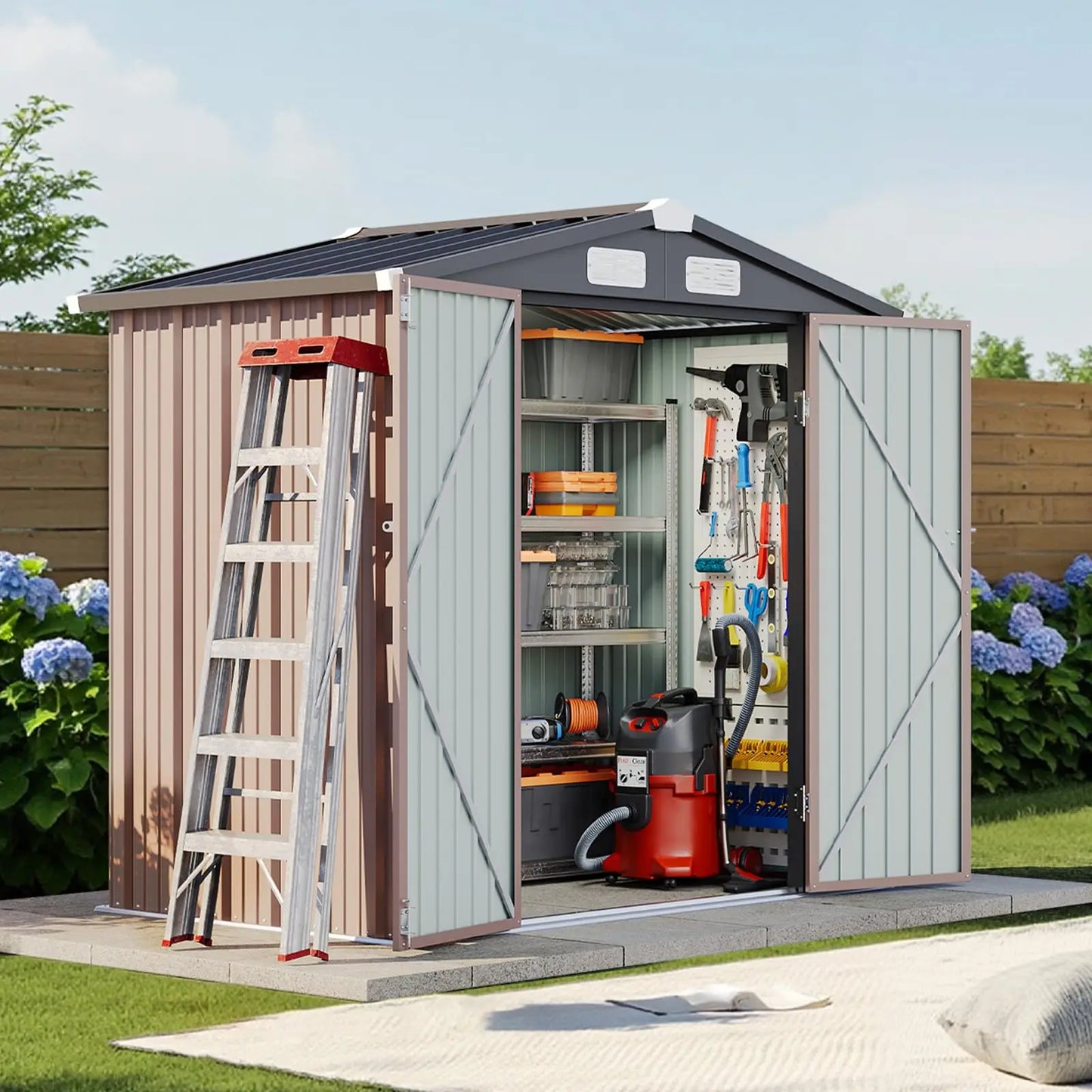 Durable Galvanized Steel Outdoor Shed With Floor And Lockable Doors