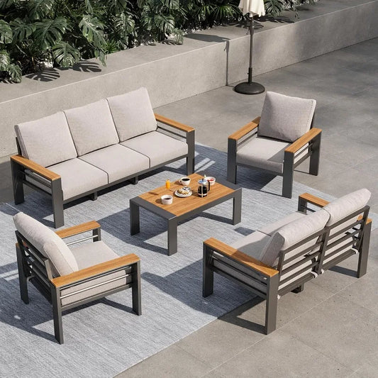 Aluminum Outdoor Patio Furniture Set 7 Seat Sectional Coffee Table