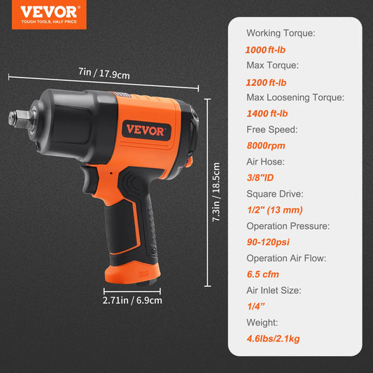 SucceBuy Pneumatic Impact Wrench With Half Inch Drive Socket Set