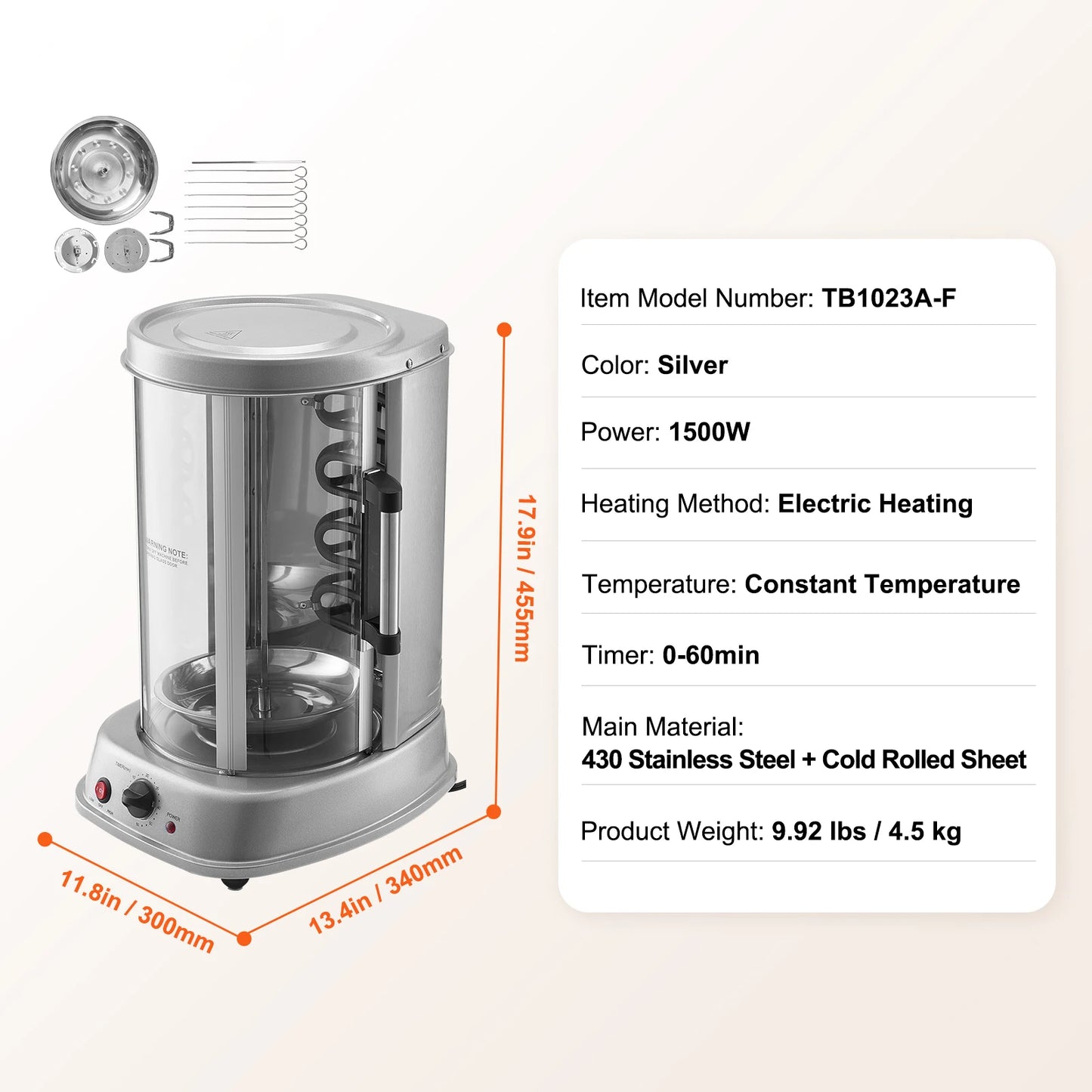 Shawarma Grill Machine Electric Stainless Steel Gyro Rotisserie Oven