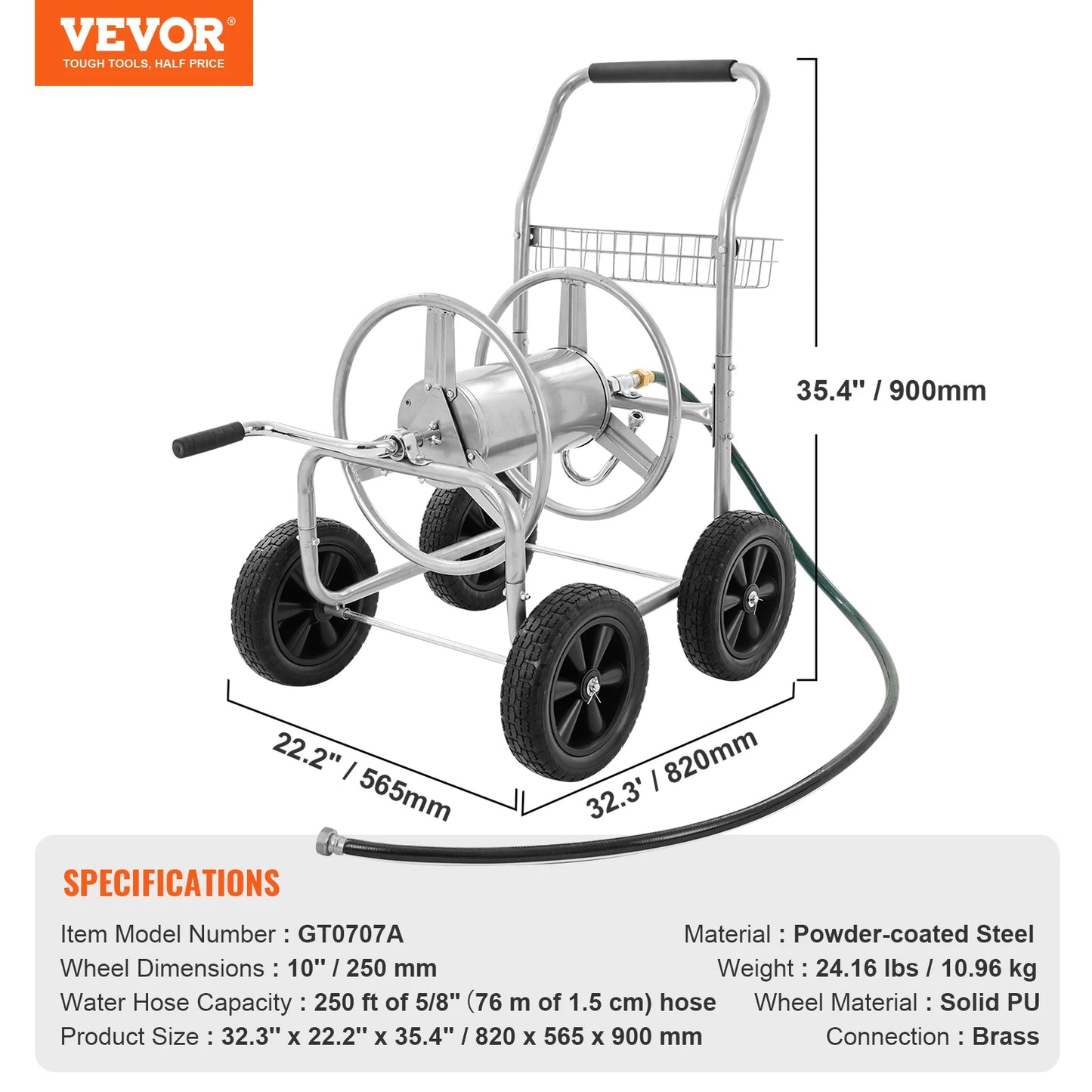 SucceBuy Hose Reel Cart With Basket Garden Roll Up System