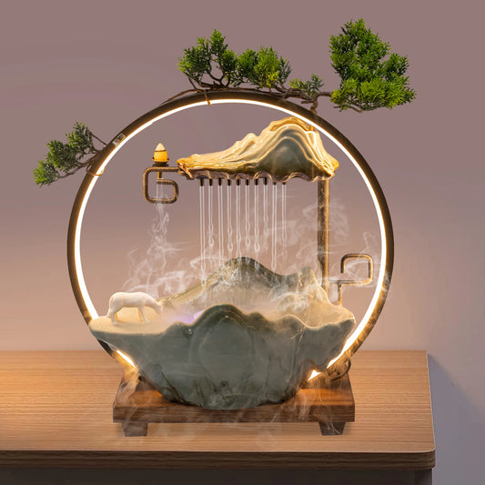 Indoor Tabletop Water Fountain With Mist Rockery Led Decor Meditation