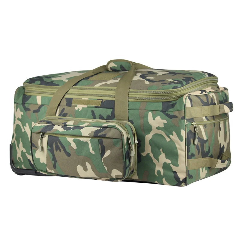 QCN Tactical Rolling Duffel Bag Luggage For Travel And Hiking