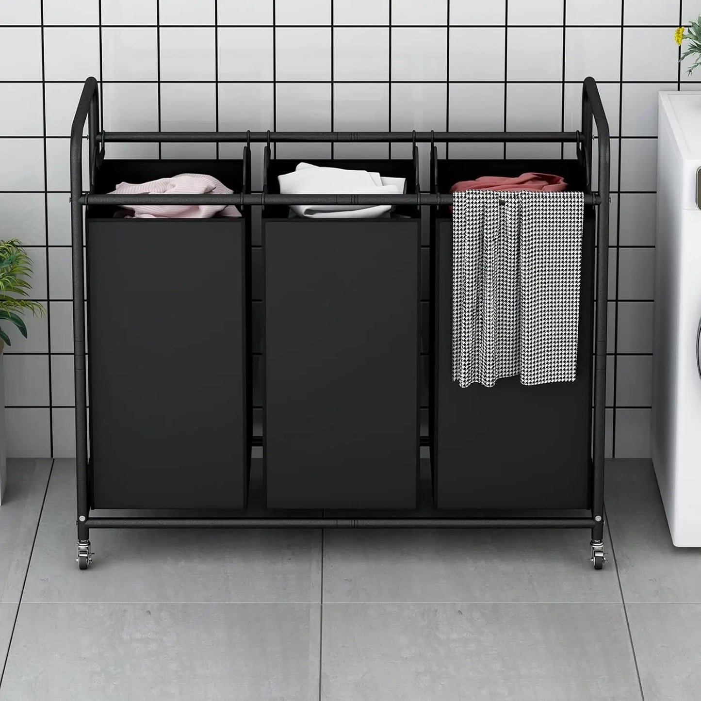 XMSJ 3 Bag Laundry Sorter Cart With Removable Bags