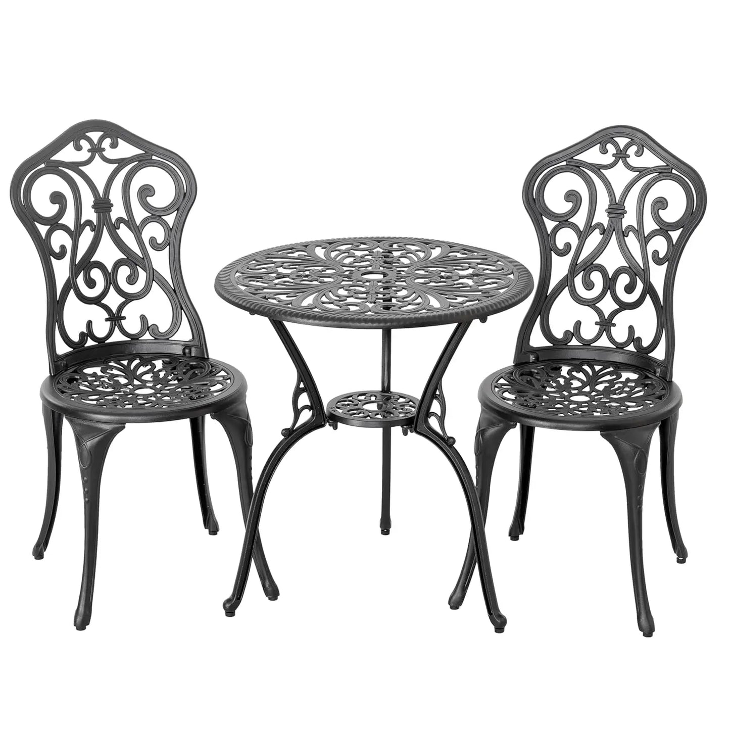 Outdoor Cast Aluminum Bistro Set 3 Piece Patio Table Chairs