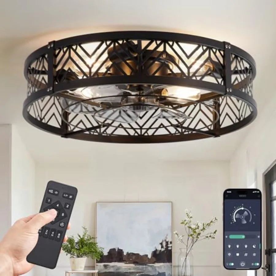 Caged Ceiling Fan With Light Low Profile Bladeless For Bedroom