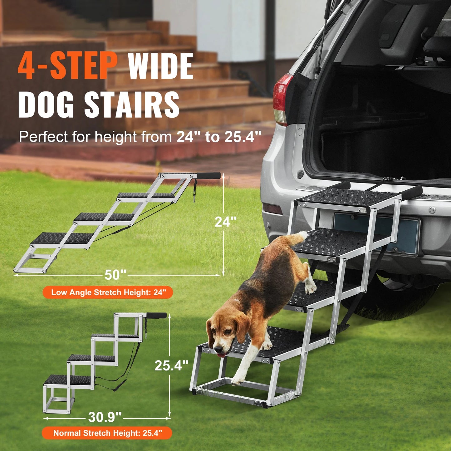 SucceBuy Dog Car Stair Folding Portable Pet Steps Aluminum 150 Lbs