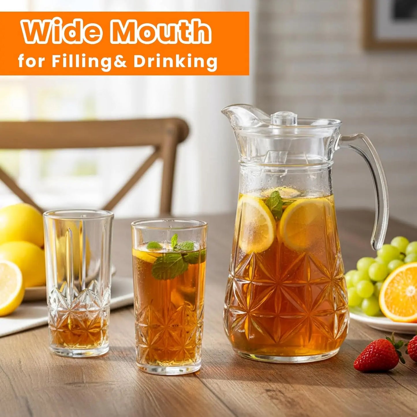 XMSJ Glass Pitcher Drinkware Set With Lid Spout For Juice