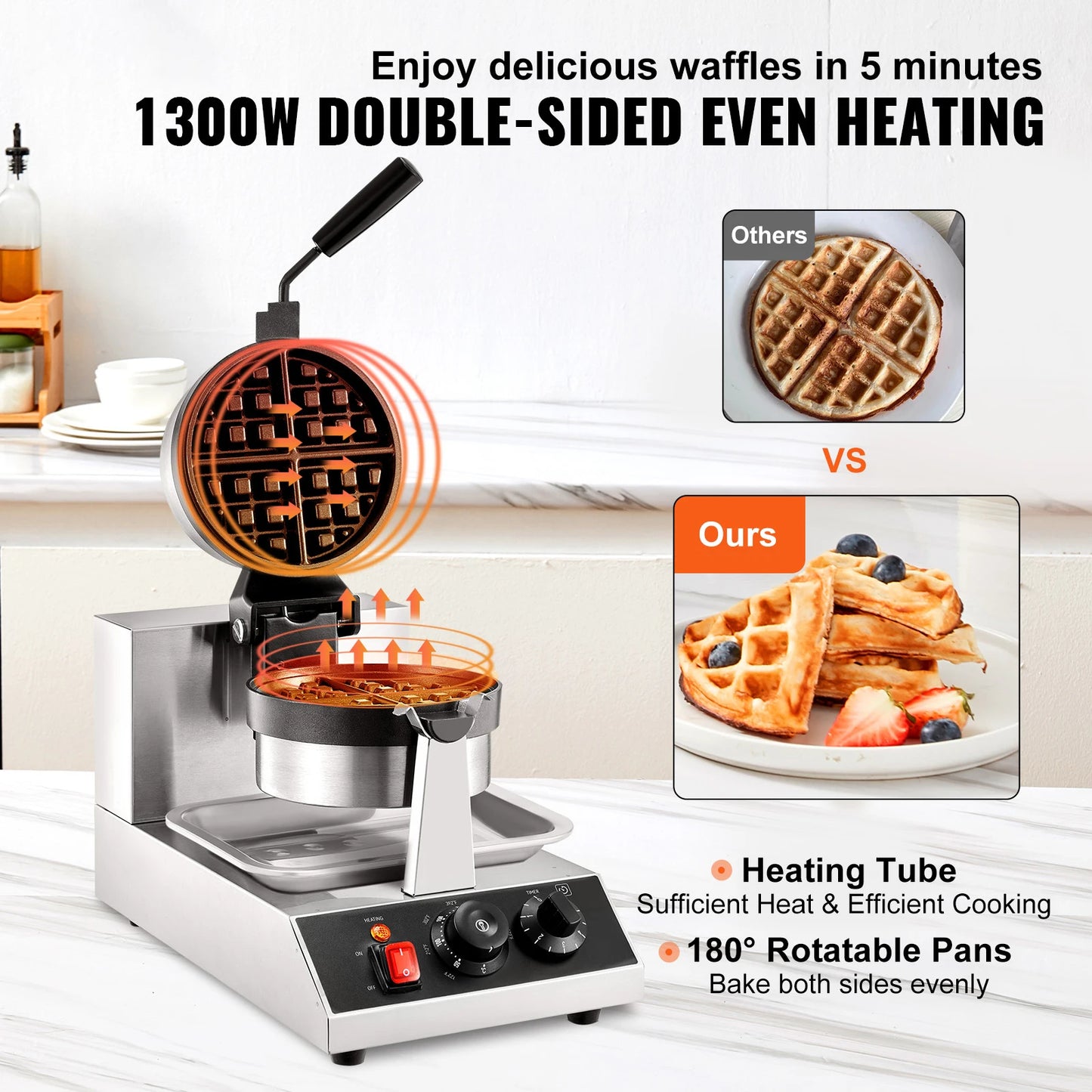 VEVOR SucceBuy Electric Waffle Maker Stainless Steel Nonstick