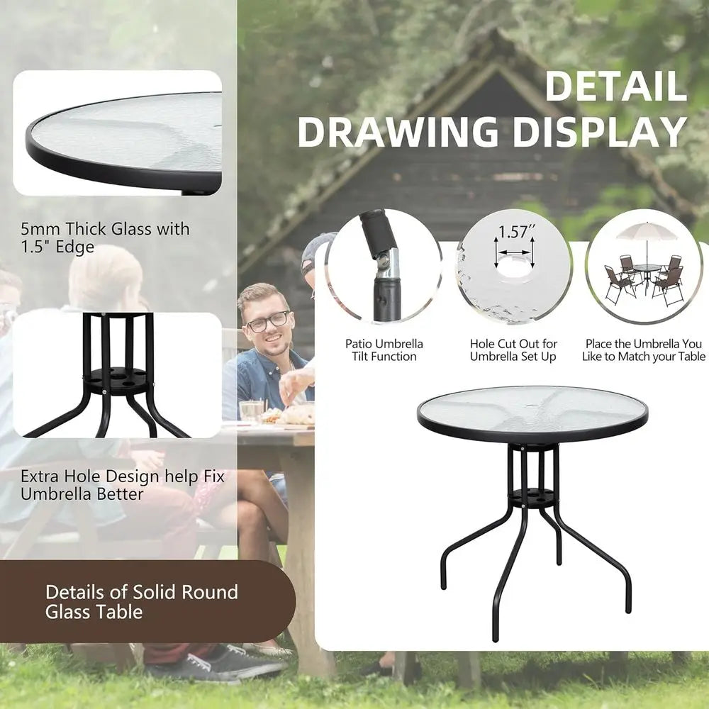 All Weather Patio Dining Set With Umbrella And Bamboo Frame