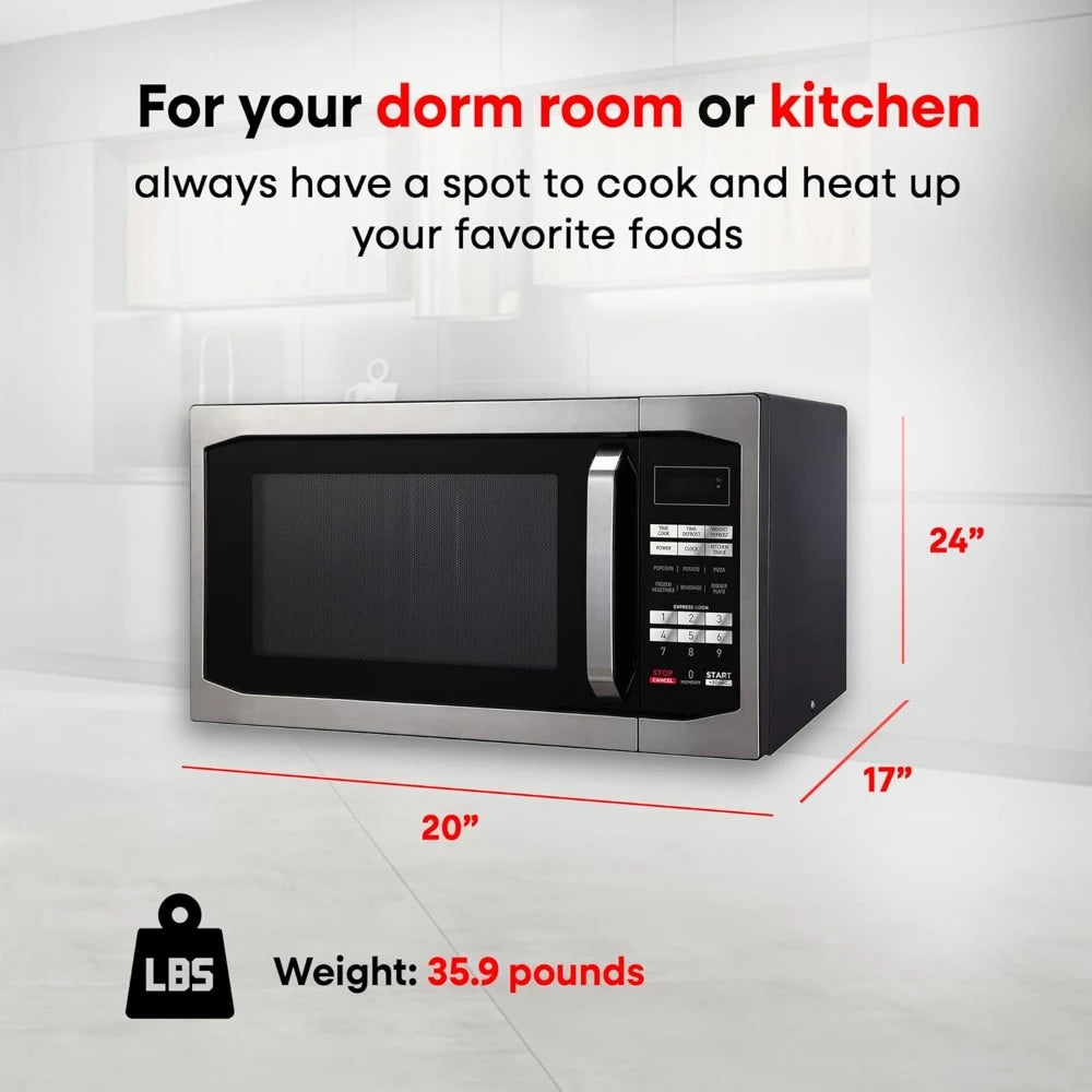 1100W Stainless Steel Countertop Microwave With Digital Timer