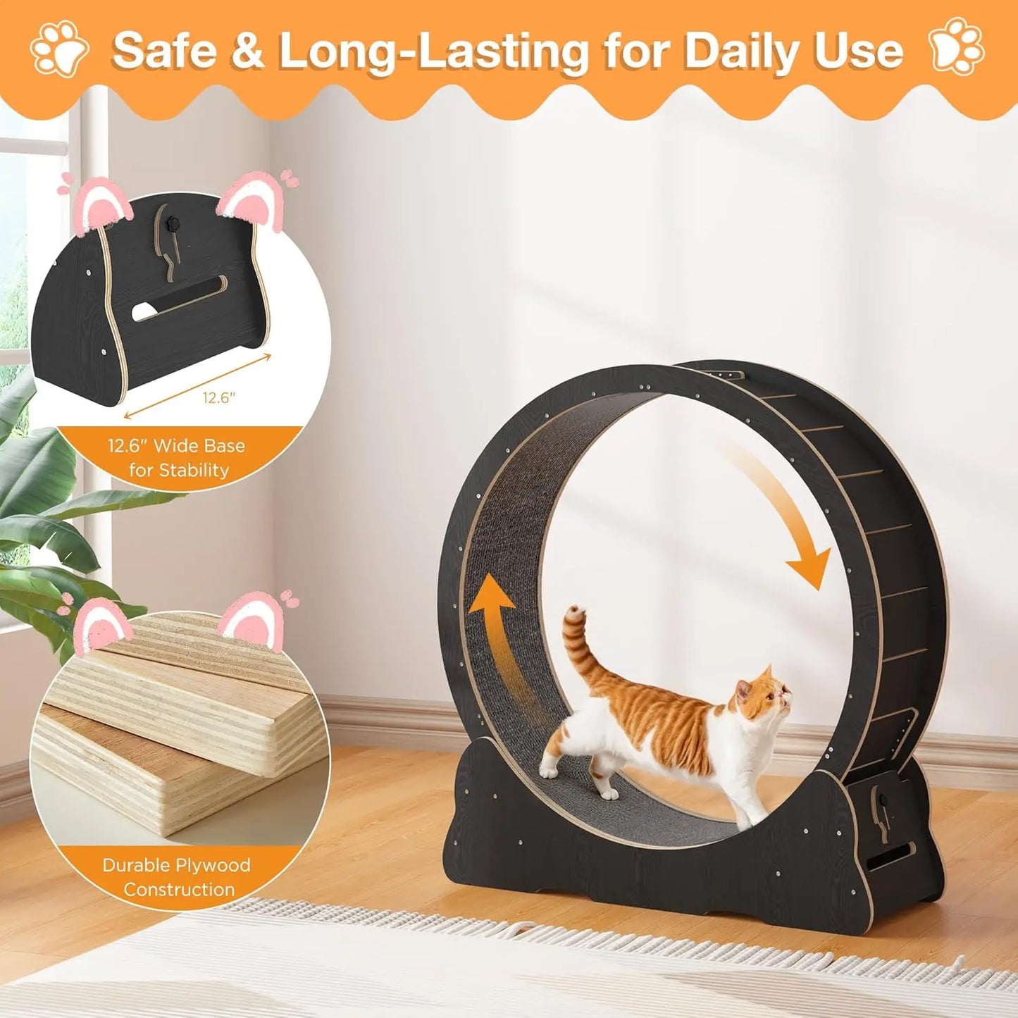 Cat Exercise Wheel Indoor Quiet Treadmill With Detachable Runway