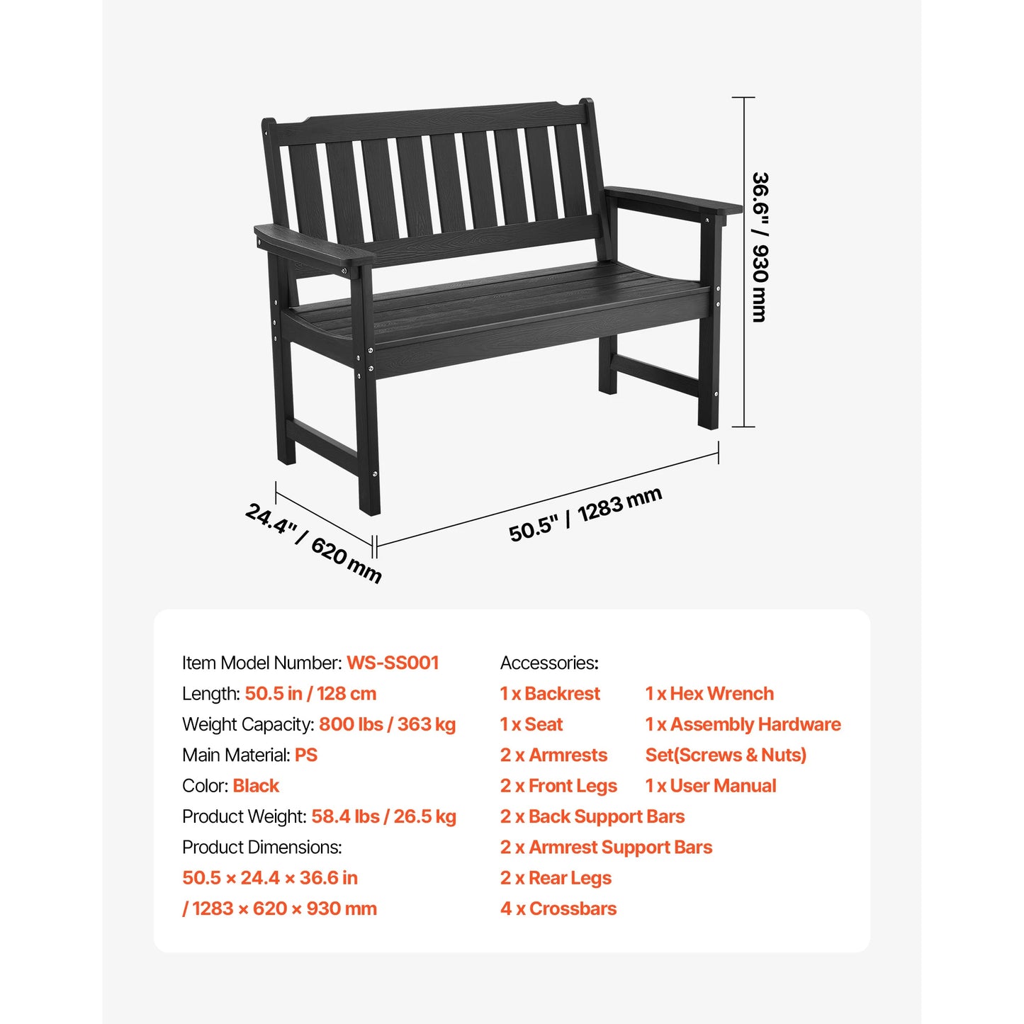 SucceBuy Outdoor Garden Bench Wood Metal Load Capacity 480 Lbs