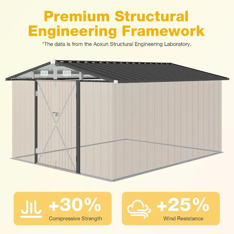 Durable Galvanized Steel Outdoor Shed With Floor And Lockable Doors