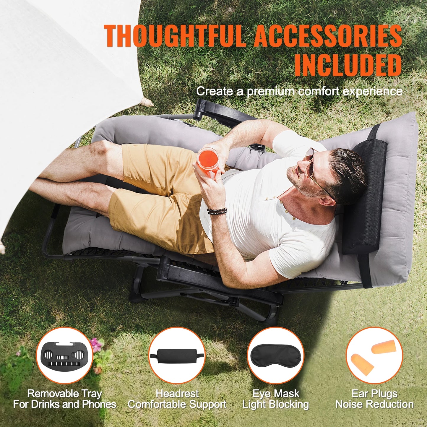 SucceBuy Zero Gravity Chair Adjustable Recliner With Cushion Footrest Cupholder