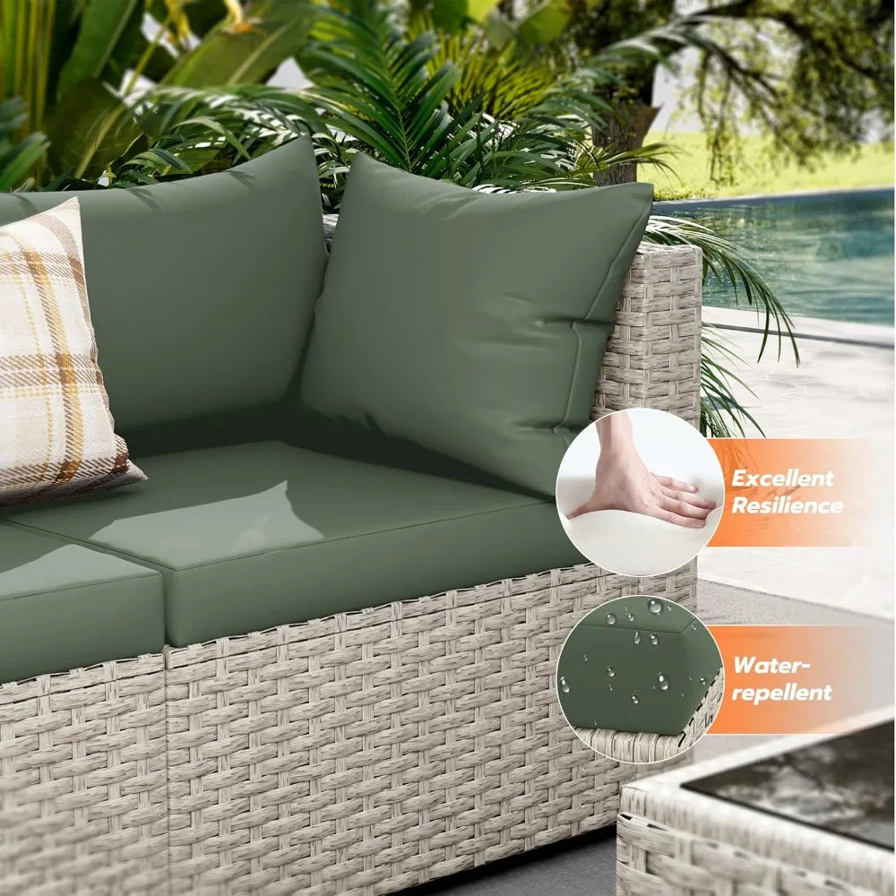 Outdoor Patio Furniture Set 7 Piece Wicker Sectional Sofa And Tea Table