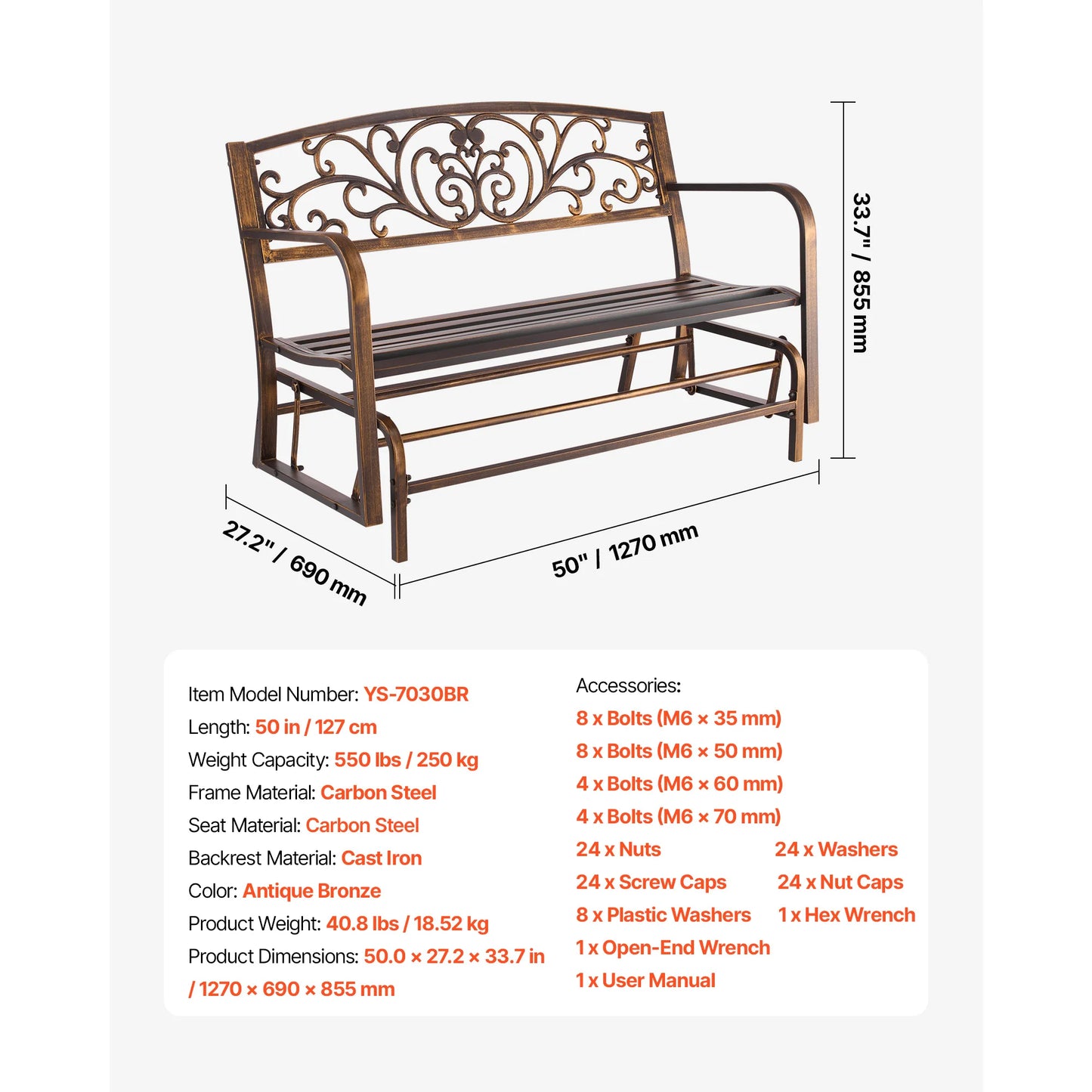 SucceBuy Outdoor Garden Bench Wood Metal Load Capacity 480 Lbs