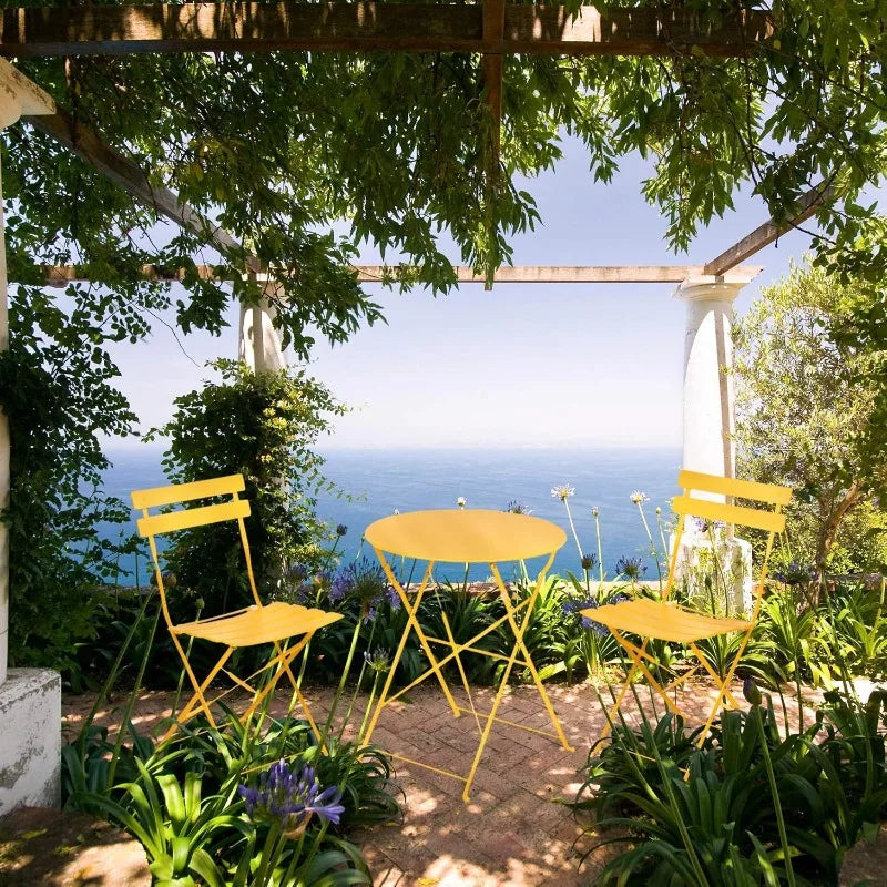 Three Piece Folding Outdoor Bistro Set With Steel Frame