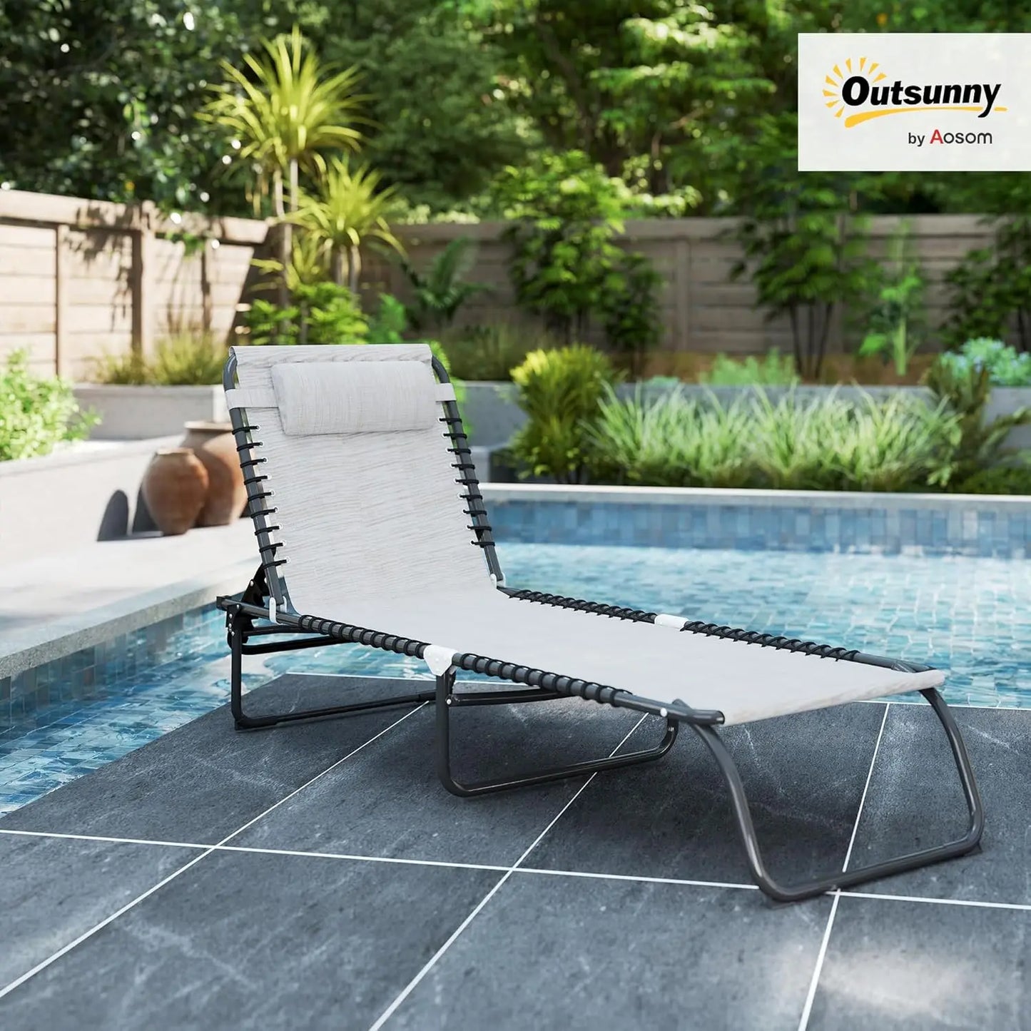 Folding Chaise Lounge Chair Outdoor Sun Lounger With Reclining Back