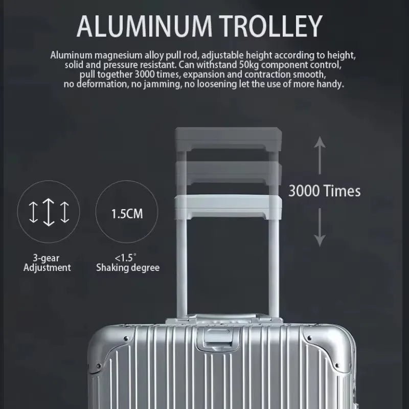 NONECN Aluminum Magnesium Alloy Travel Luggage Rolling Suitcase